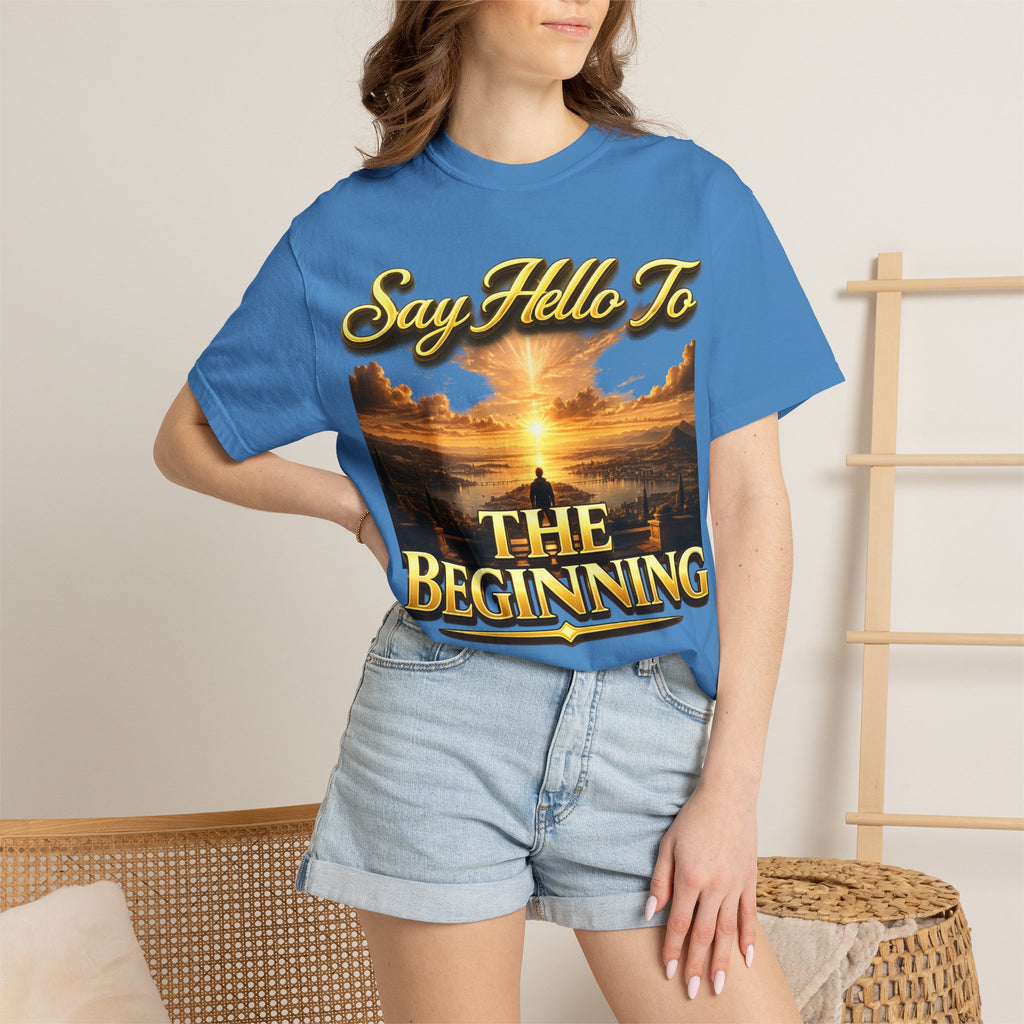 Inspirational 'Say Hello to The Beginning' Sunrise T-Shirt Printify