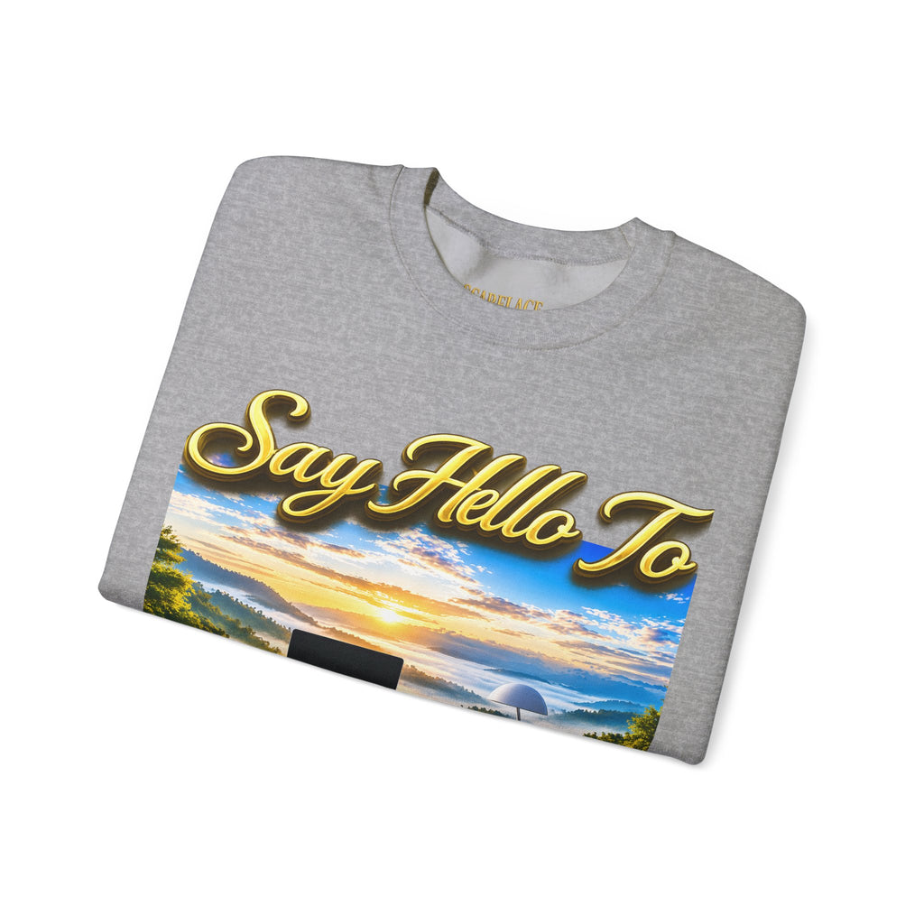 Working From Home Sweatshirt – "Say Hello To" Scenic Home Office Crewneck Printify