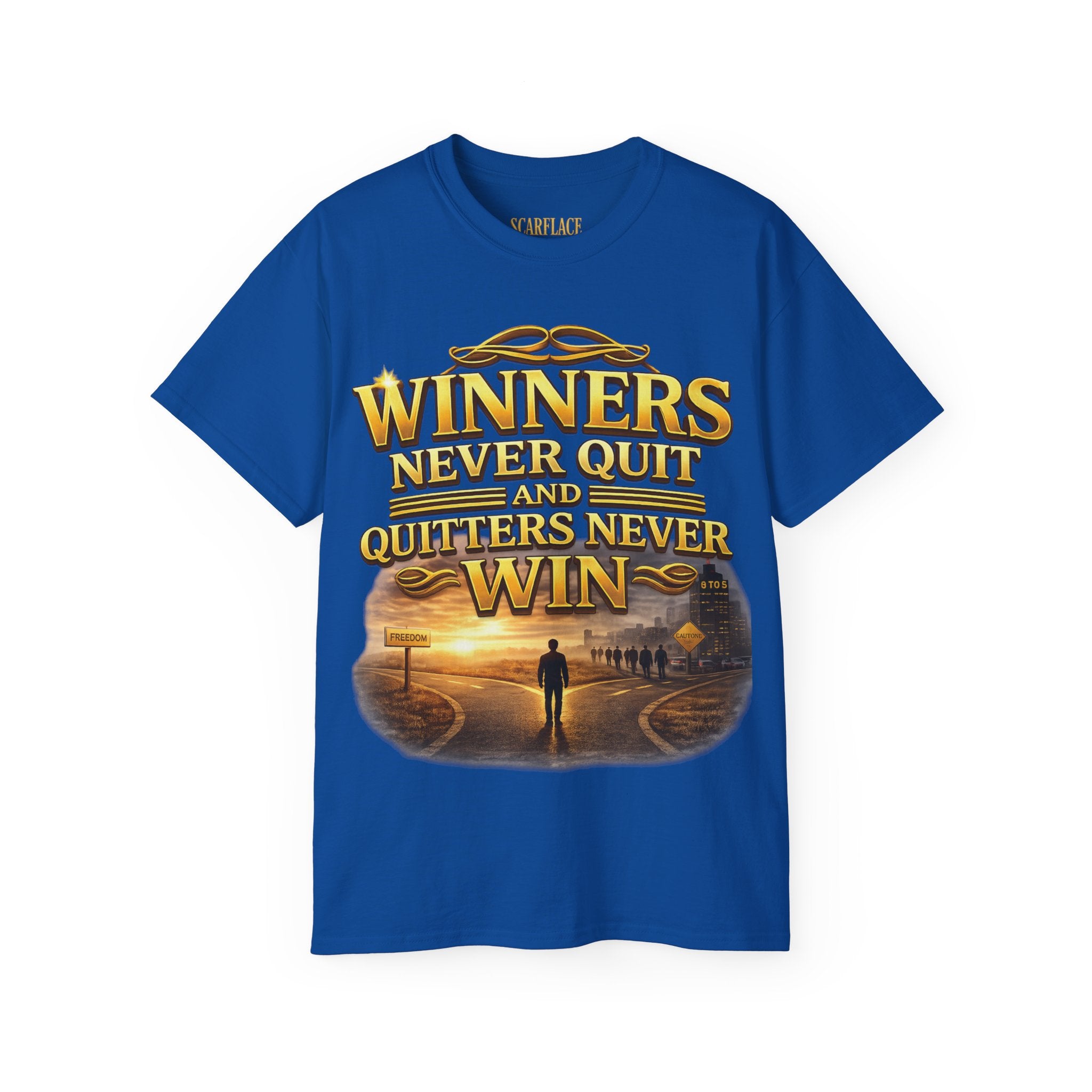 Winners Never Quit Inspirational Tee — Motivational Quote Shirt Printify