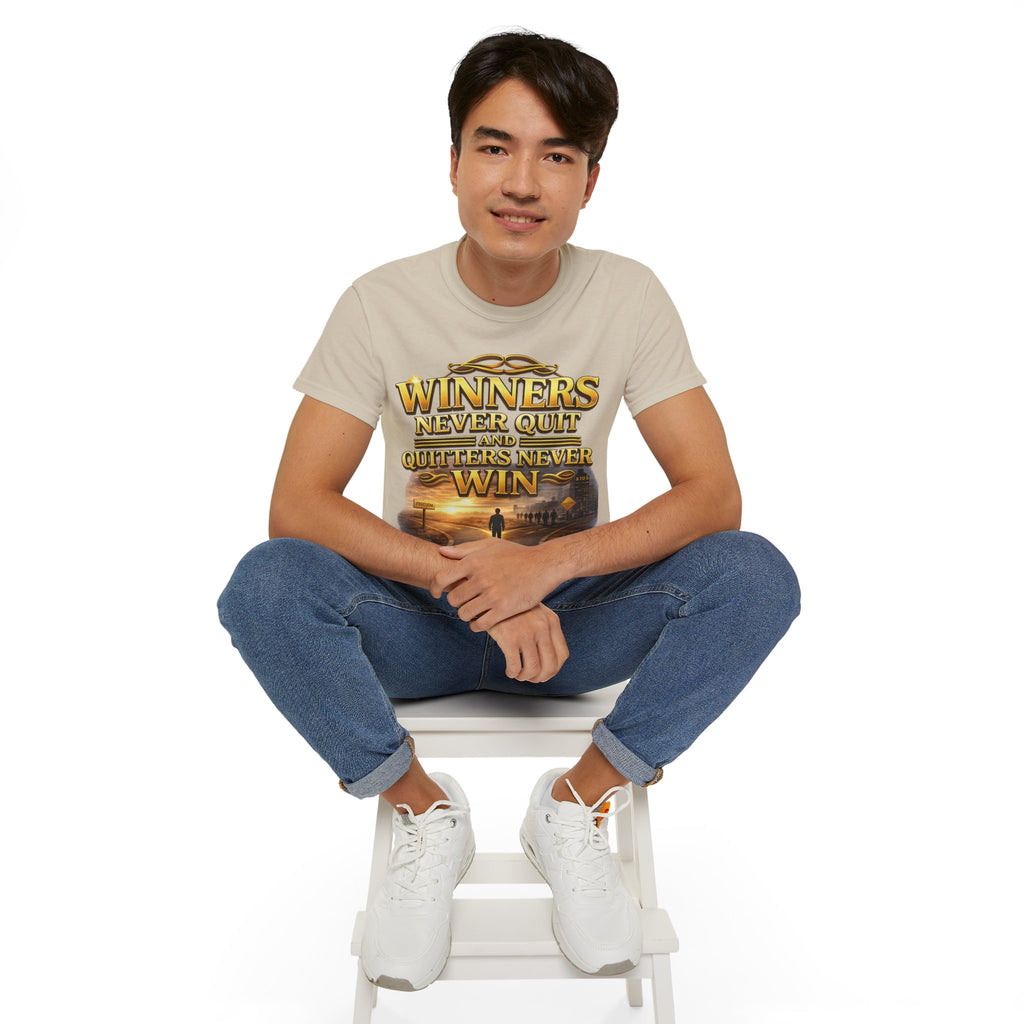 Winners Never Quit Inspirational Tee — Motivational Quote Shirt Printify