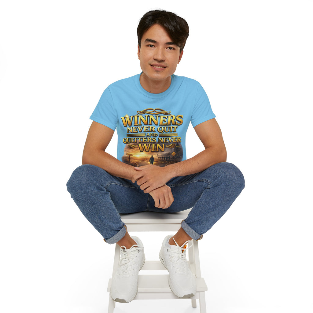Winners Never Quit Inspirational Tee — Motivational Quote Shirt Printify