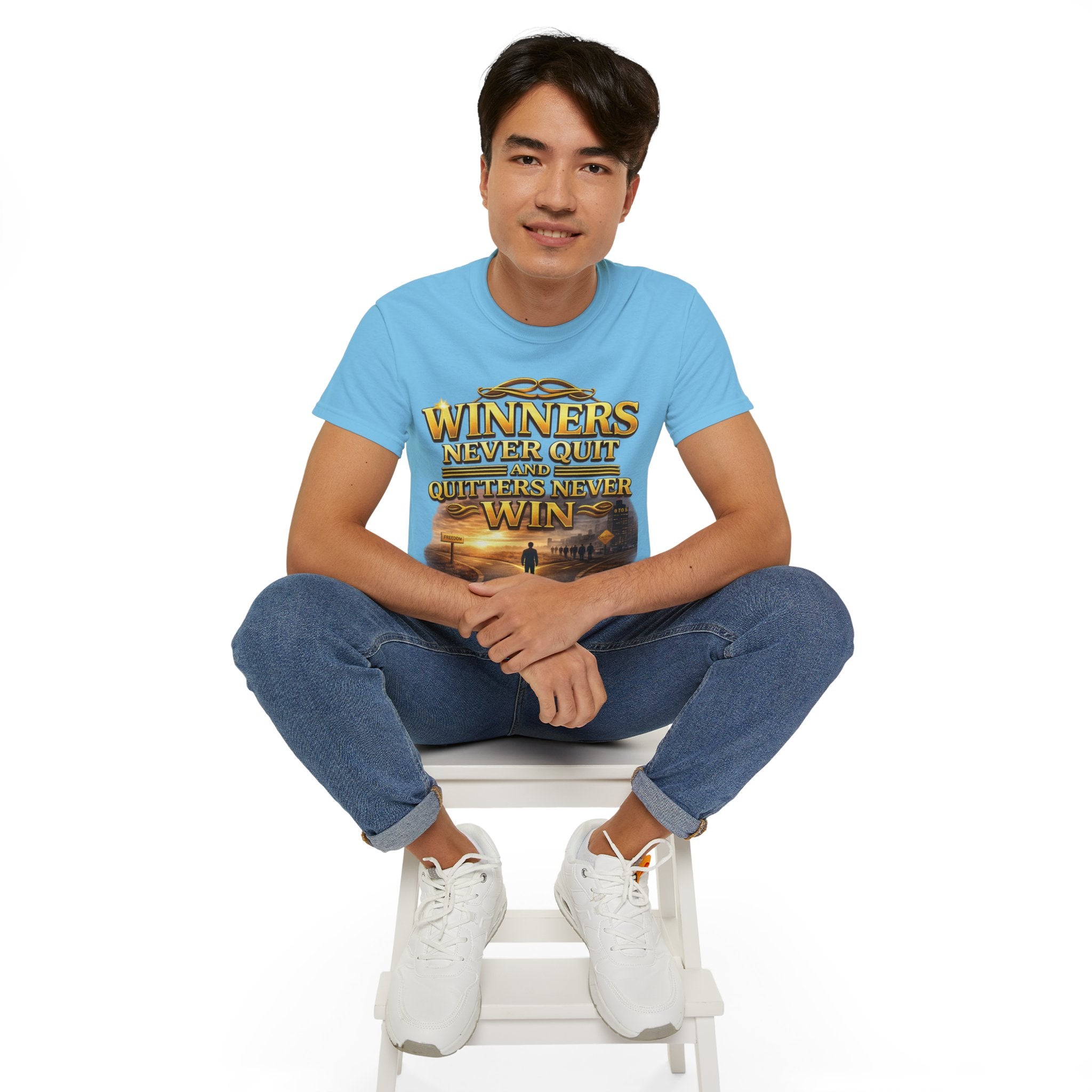 Winners Never Quit Inspirational Tee — Motivational Quote Shirt Printify