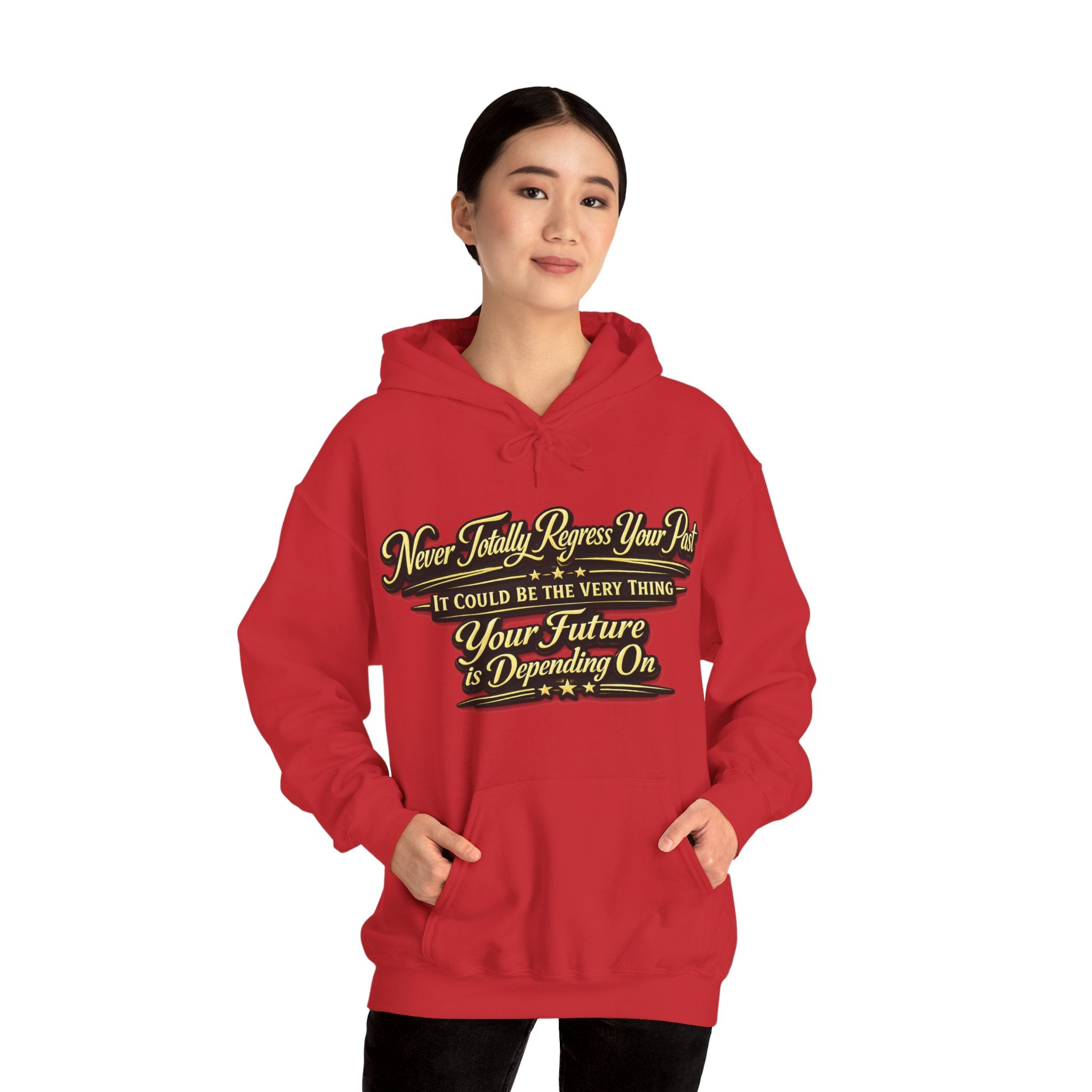 Inspirational Hoodie – “Never Letting Regret Your Past” Motivational City Night Sweatshirt Printify