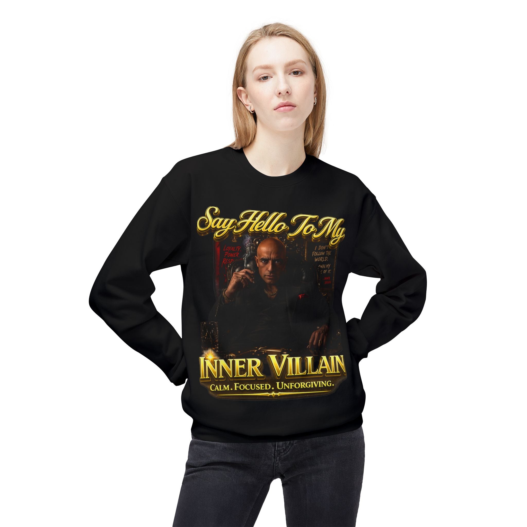 Inner Villain Crewneck Sweatshirt — "Say Hello To My Inner Villain" Graphic Printify