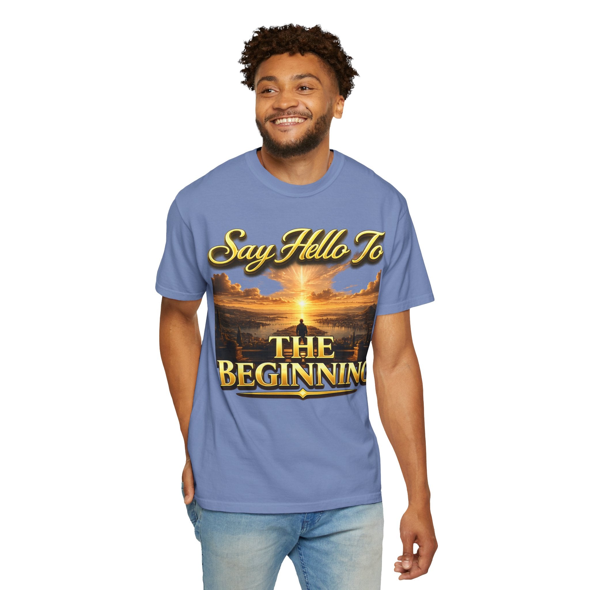 Inspirational 'Say Hello to The Beginning' Sunrise T-Shirt Printify