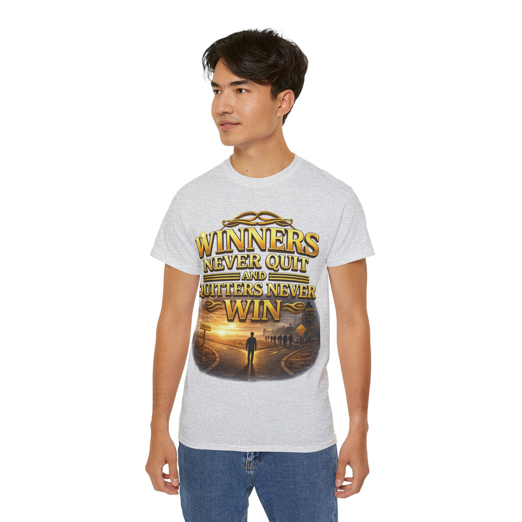 Winners Never Quit Inspirational Tee — Motivational Quote Shirt Printify