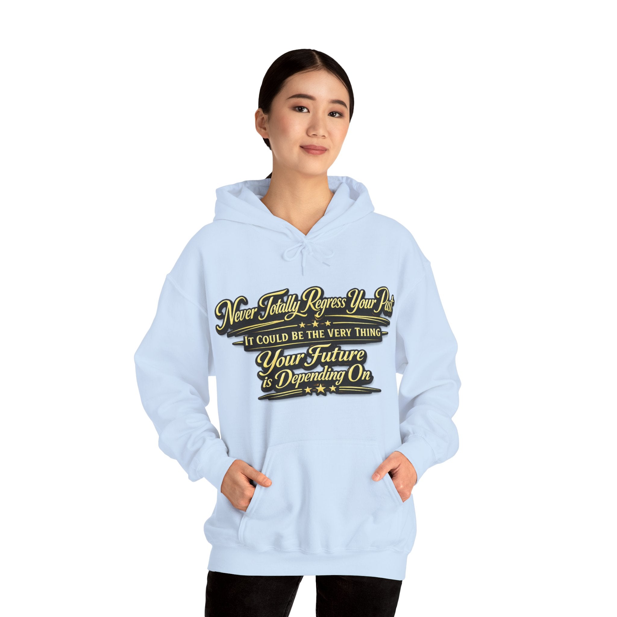 Inspirational Hoodie – “Never Letting Regret Your Past” Motivational City Night Sweatshirt Printify
