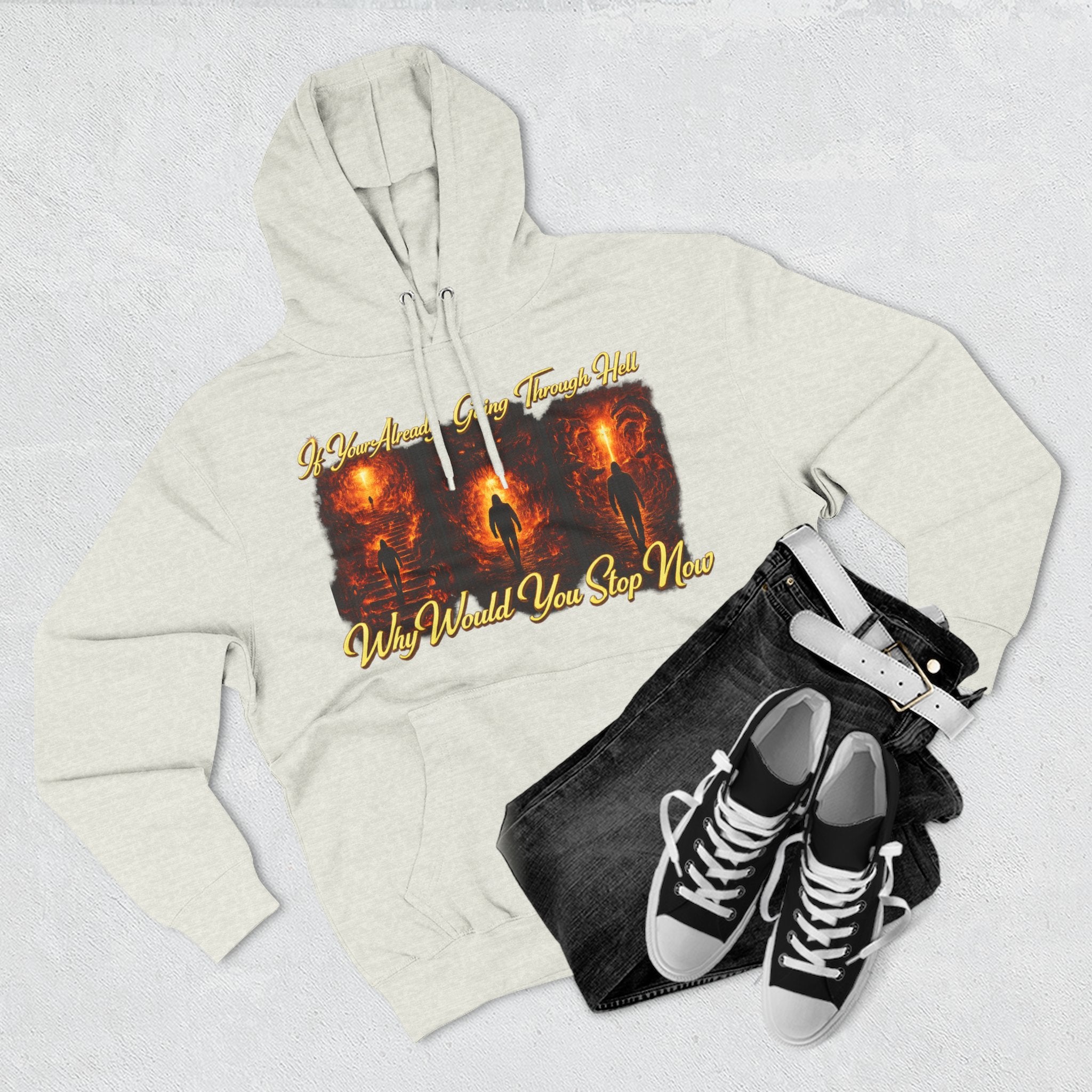 Three-Panel Inspirational Hoodie — "I Was Awakened..." Spiritual Graphic Pullover Printify