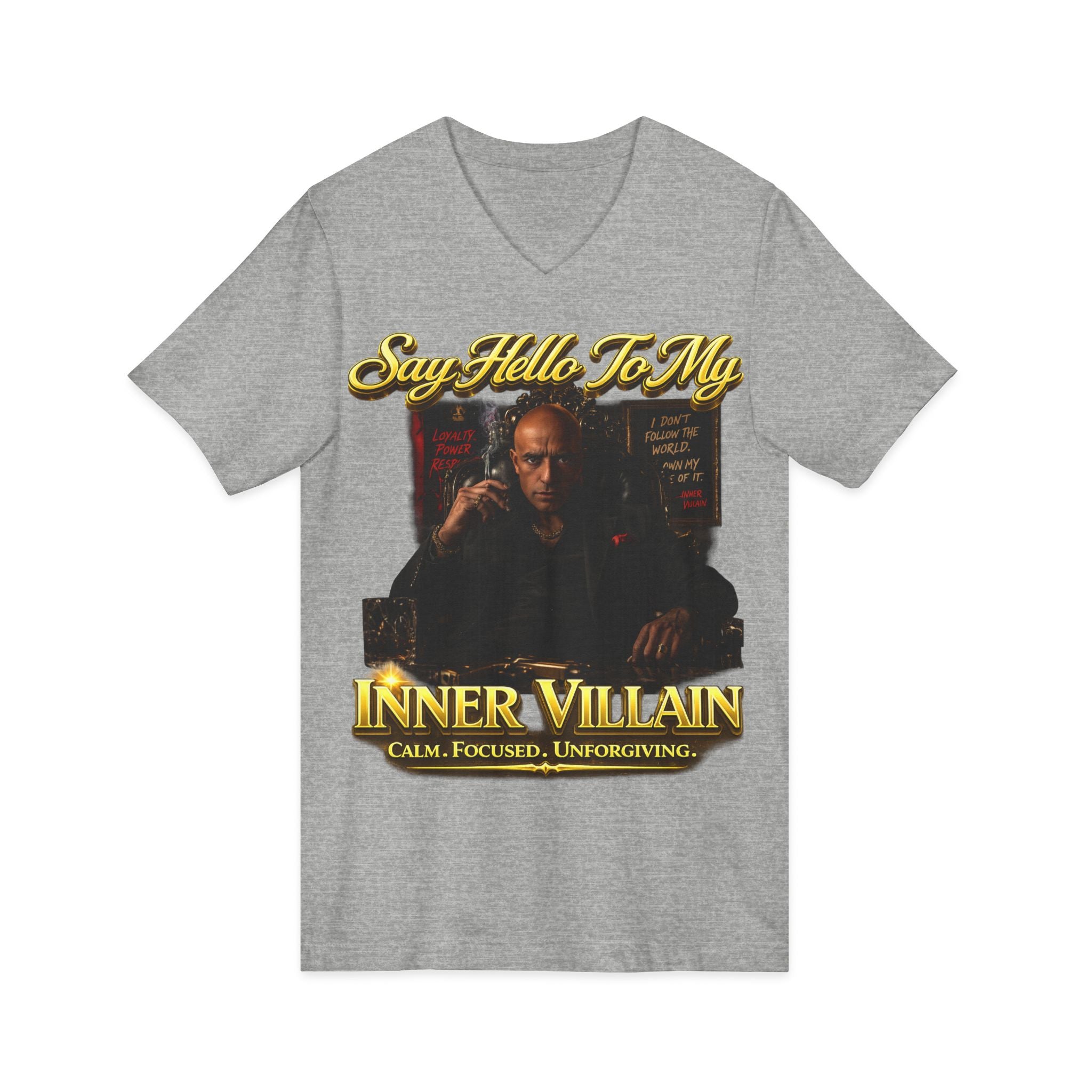 Inner Villain V‑Neck Tee – "Say Hello To Inner Villain" Graphic Shirt Printify