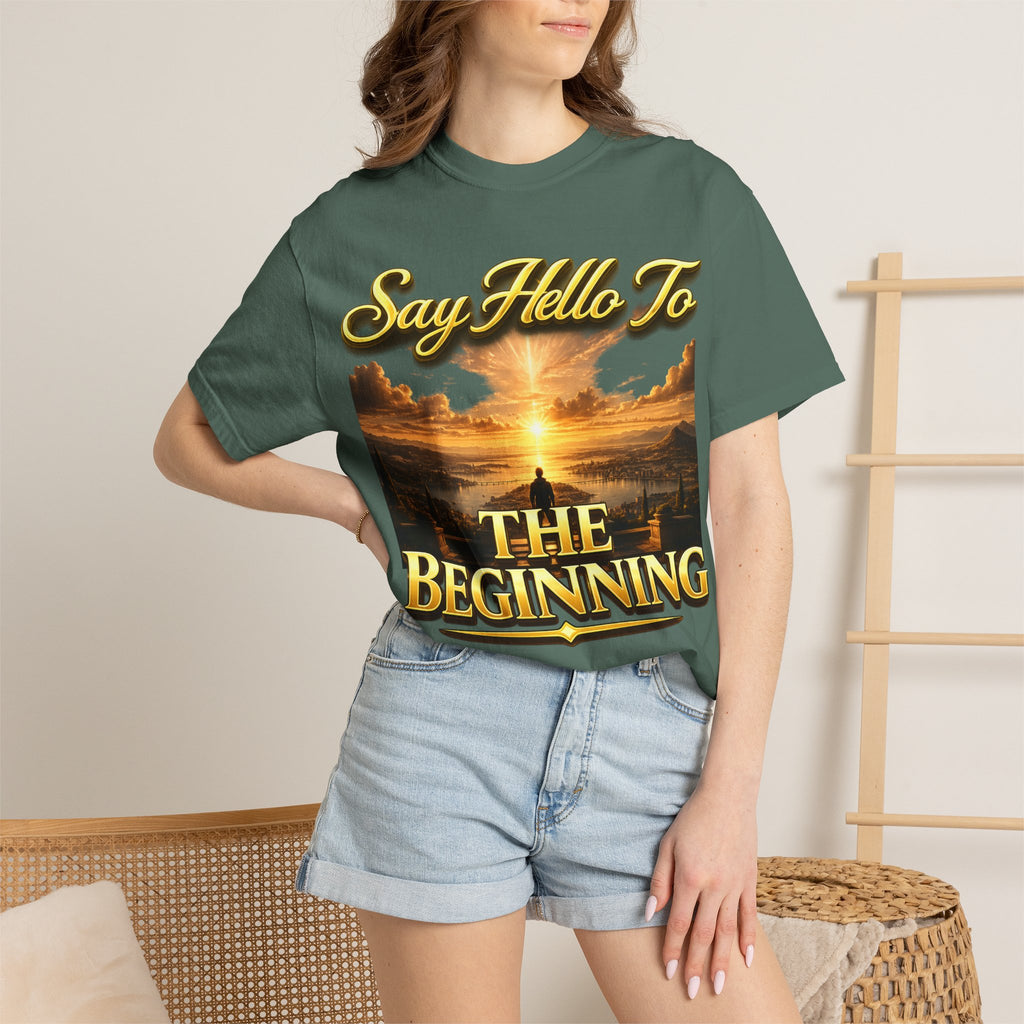 Inspirational 'Say Hello to The Beginning' Sunrise T-Shirt Printify