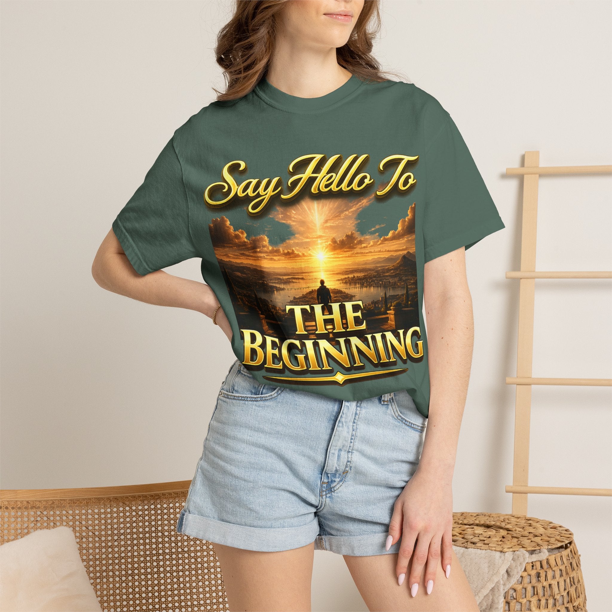 Inspirational 'Say Hello to The Beginning' Sunrise T-Shirt Printify
