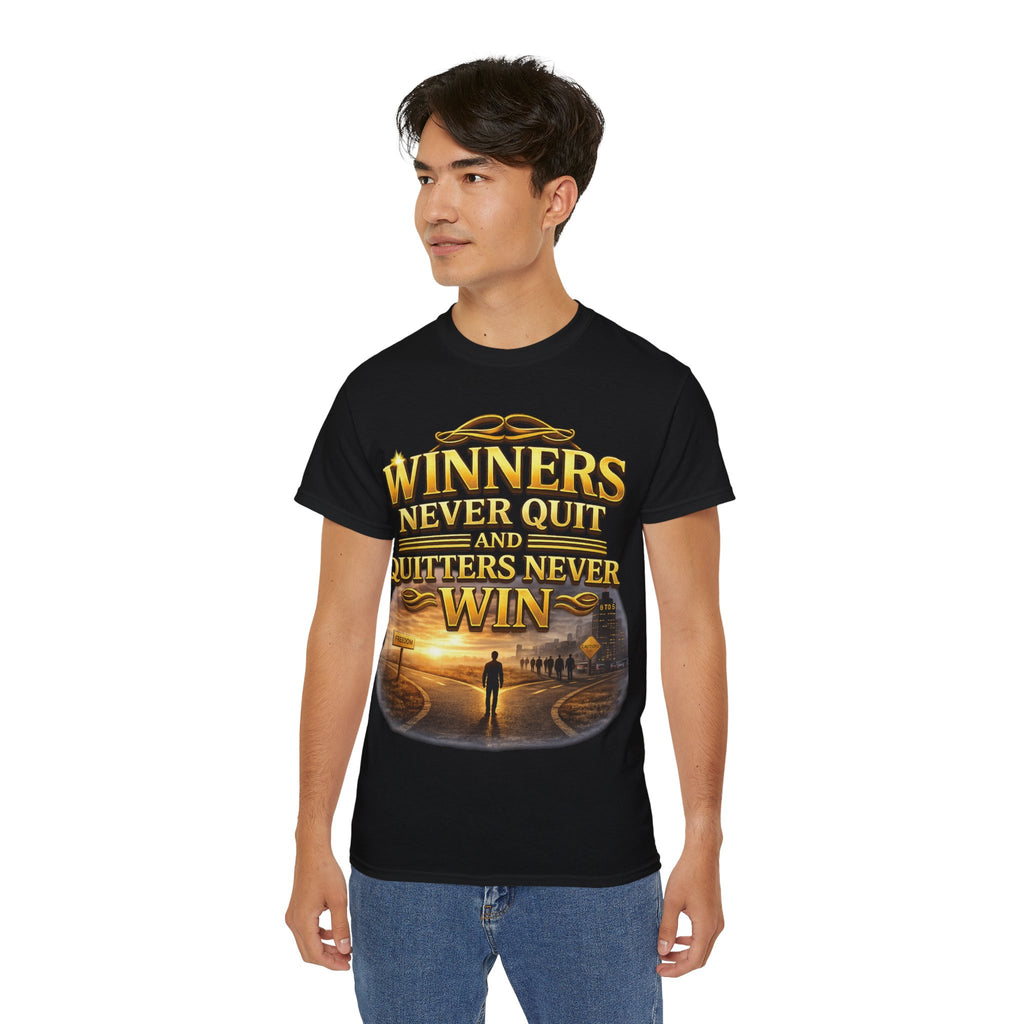 Winners Never Quit Inspirational Tee — Motivational Quote Shirt Printify