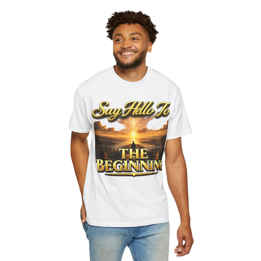 Inspirational 'Say Hello to The Beginning' Sunrise T-Shirt Printify