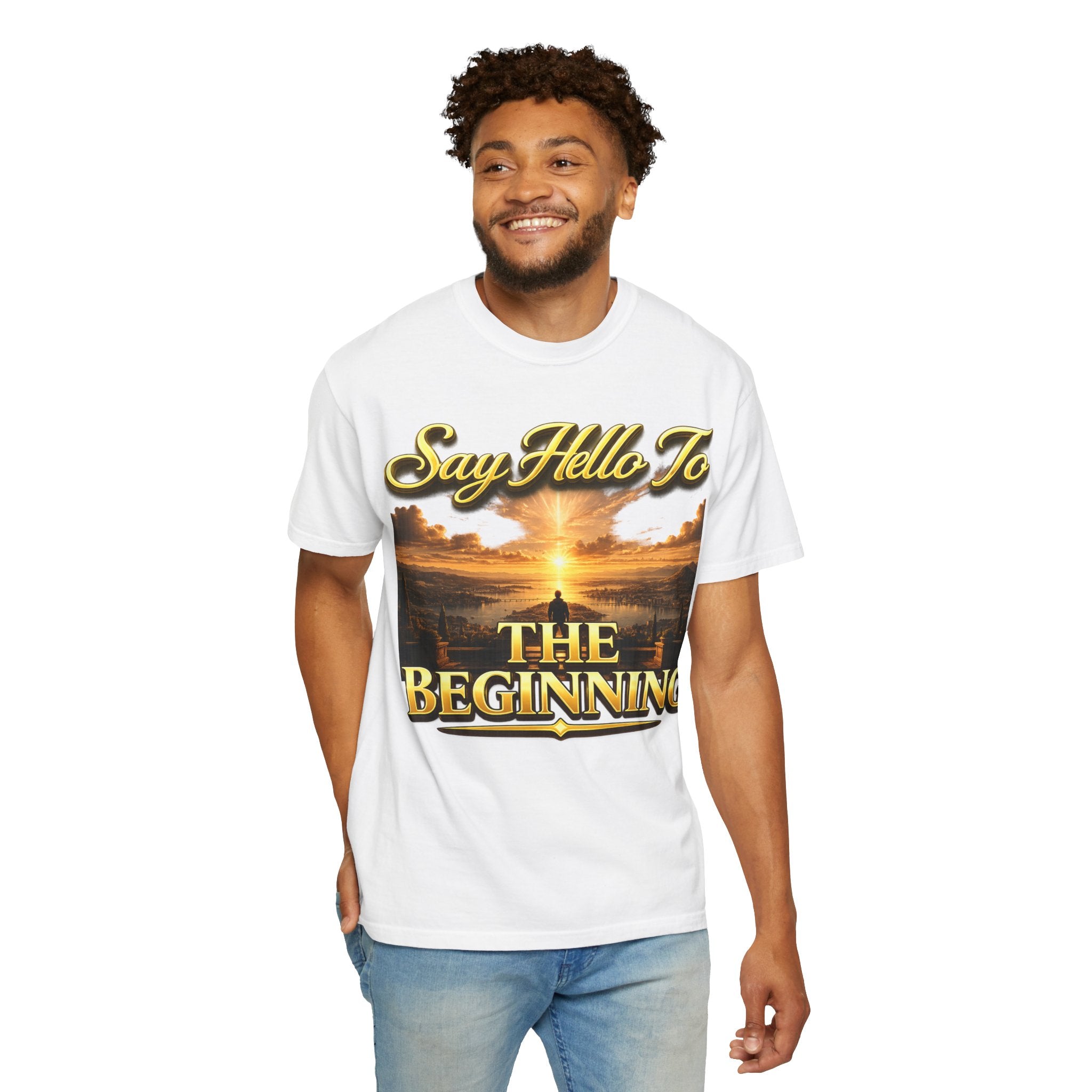 Inspirational 'Say Hello to The Beginning' Sunrise T-Shirt Printify
