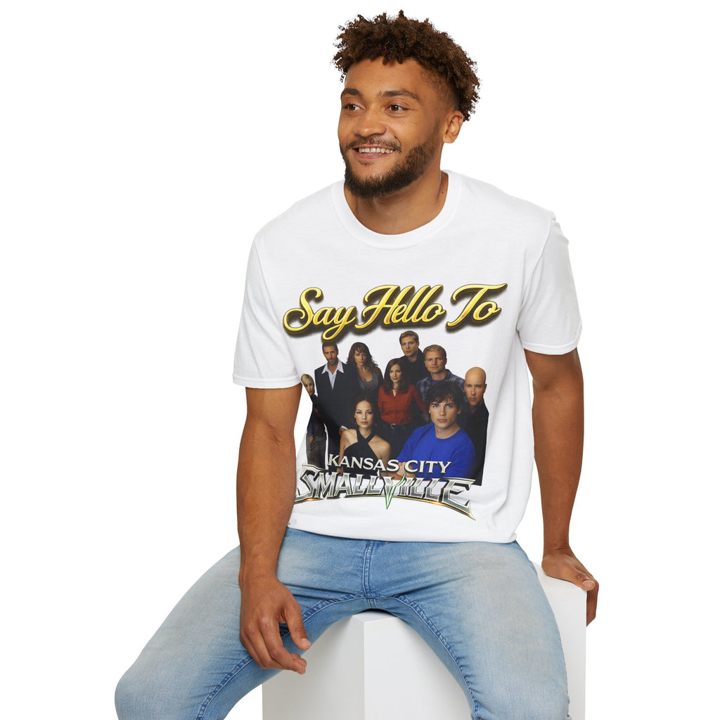 Smallville Cast T-Shirt – "Say Hello To" Kansas City Retro TV Logo Printify