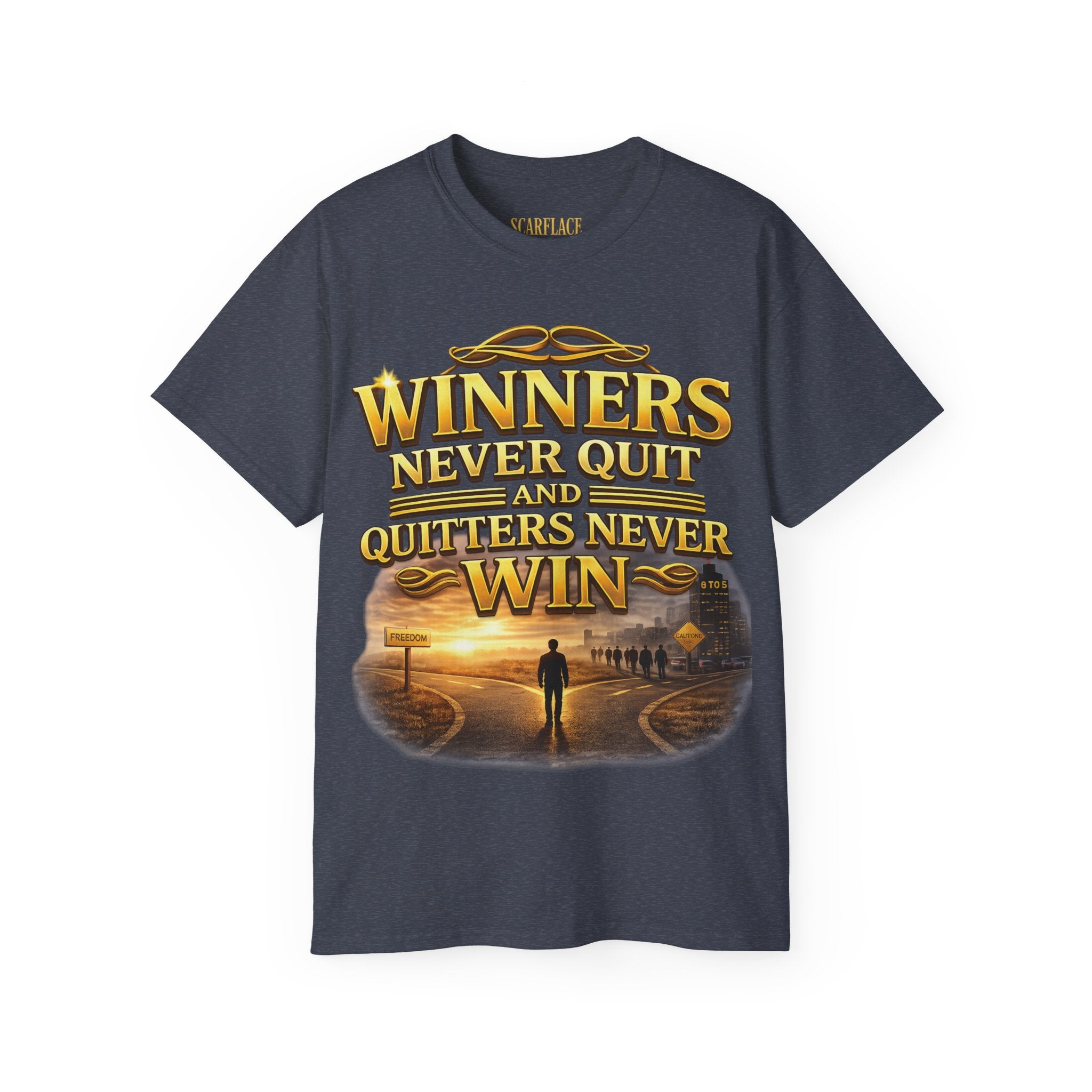 Winners Never Quit Inspirational Tee — Motivational Quote Shirt Printify