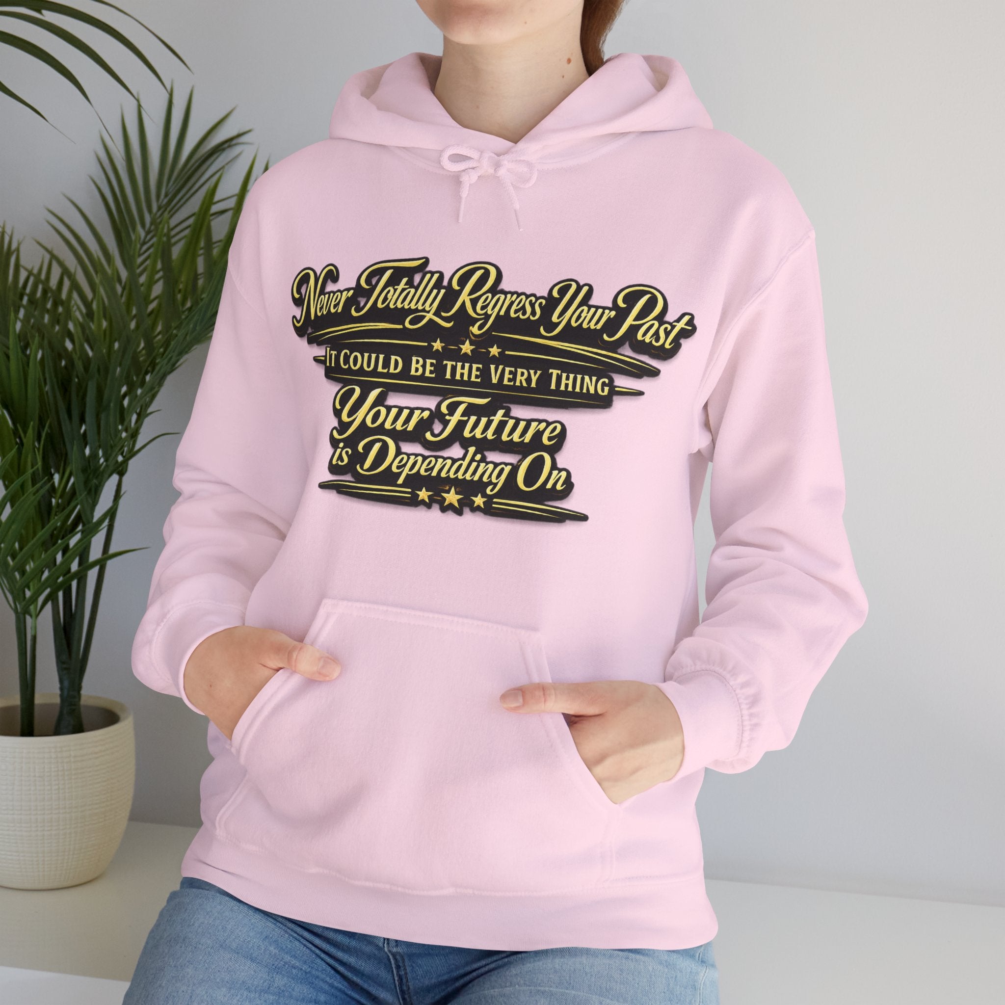 Inspirational Hoodie – “Never Letting Regret Your Past” Motivational City Night Sweatshirt Printify