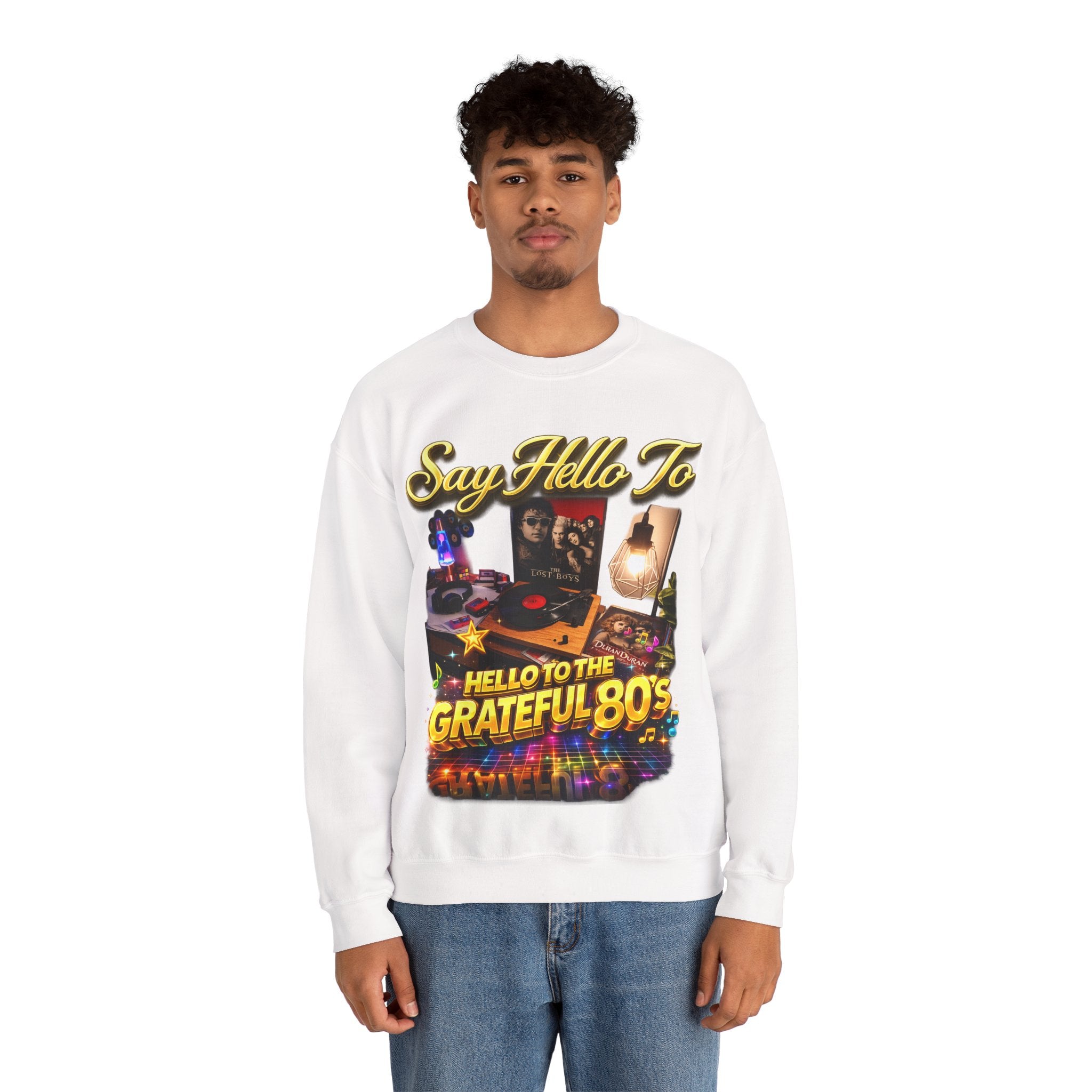 Grateful 80s Crewneck Sweatshirt — “say hello to the grateful 80's” Retro Vibe Printify