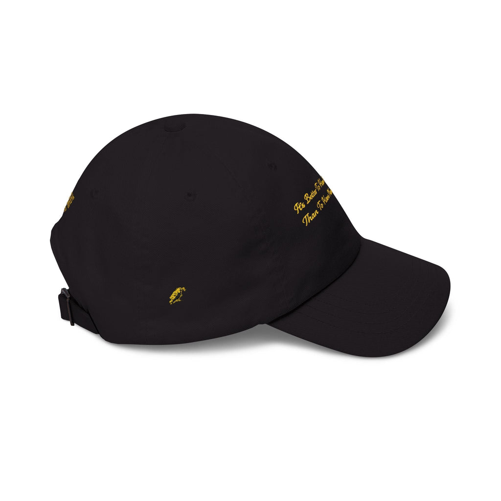 Gold Script "Dad" Cap — Minimal White Baseball Hat Printify