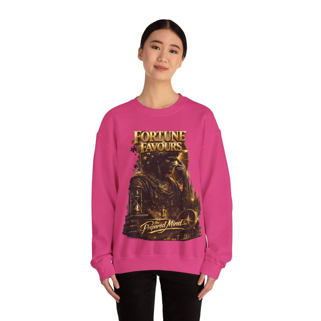 Crewneck Sweatshirt — "Fortune Favors the Prepared Mind" Motivational Design Printify