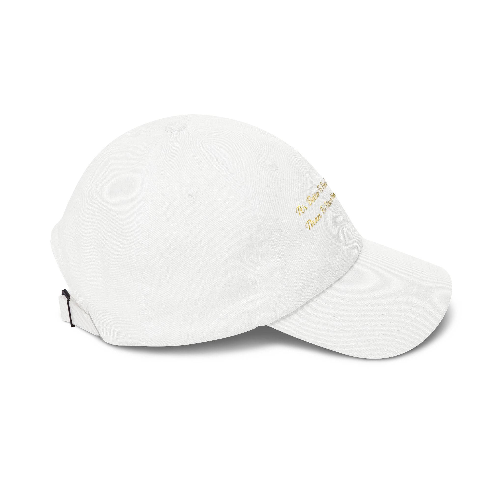Embroidered Gold Script Dad Cap — Minimal White Baseball Hat Printify