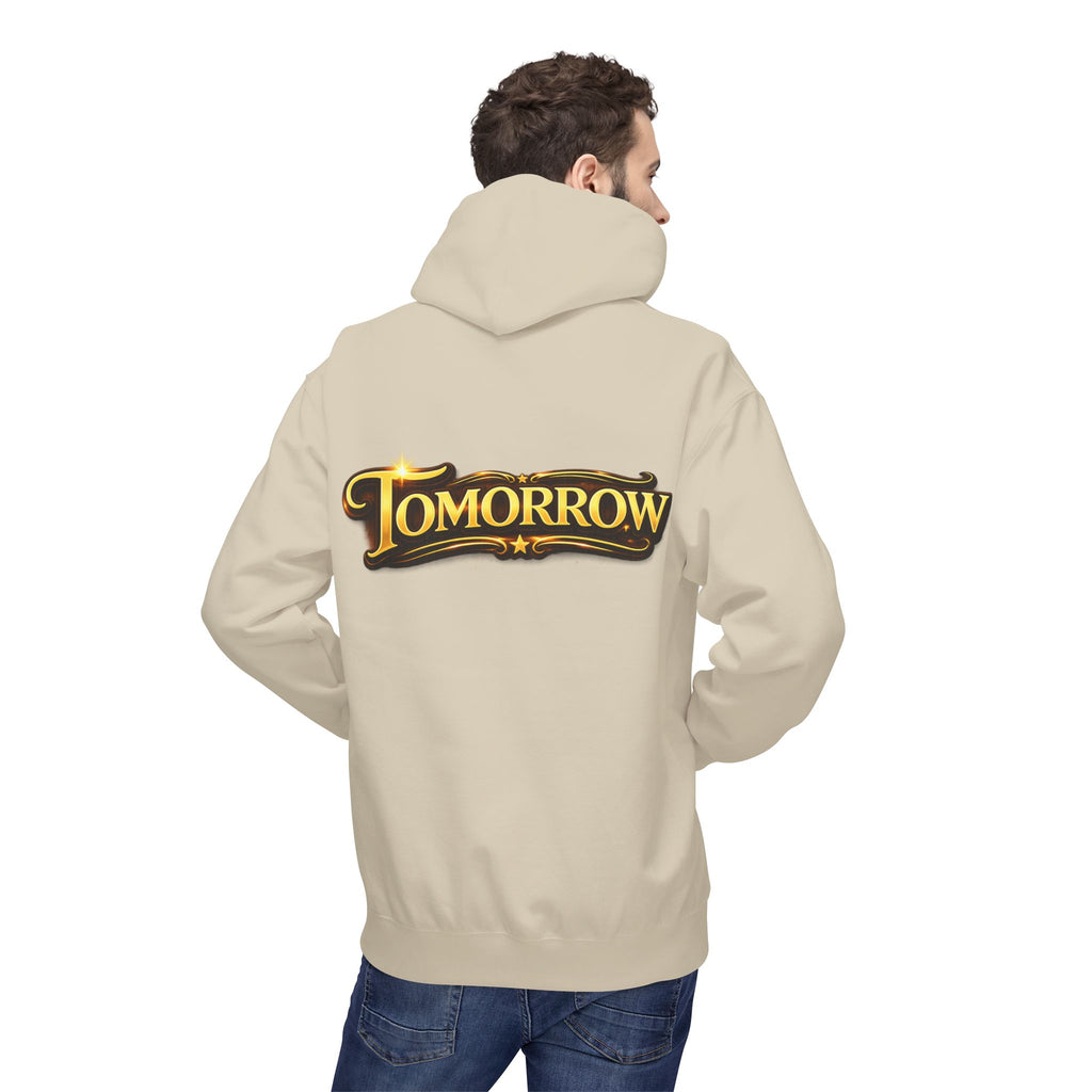Tomorrow Hoodie — "What's Always Coming But Never Arrives?" Vintage Quote Hoodie Printify