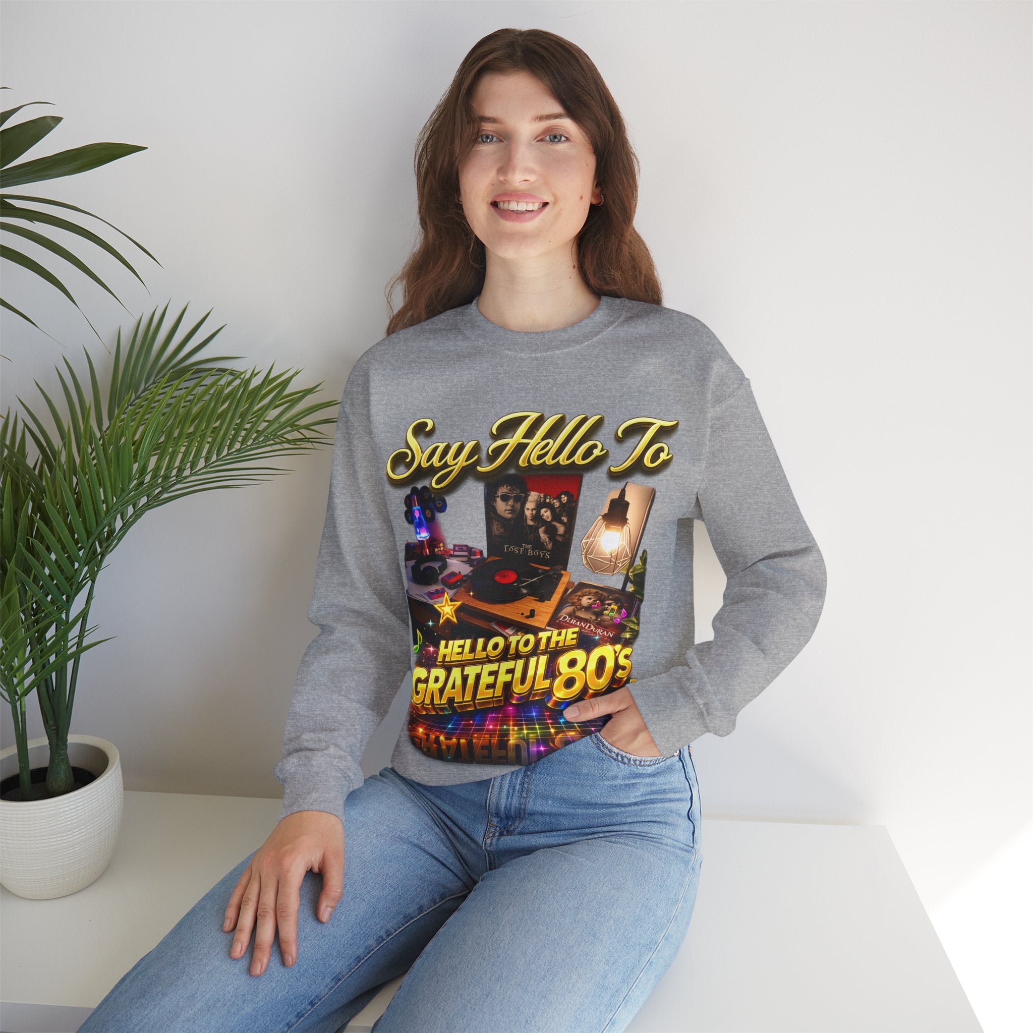 Grateful 80s Crewneck Sweatshirt — “say hello to the grateful 80's” Retro Vibe Printify