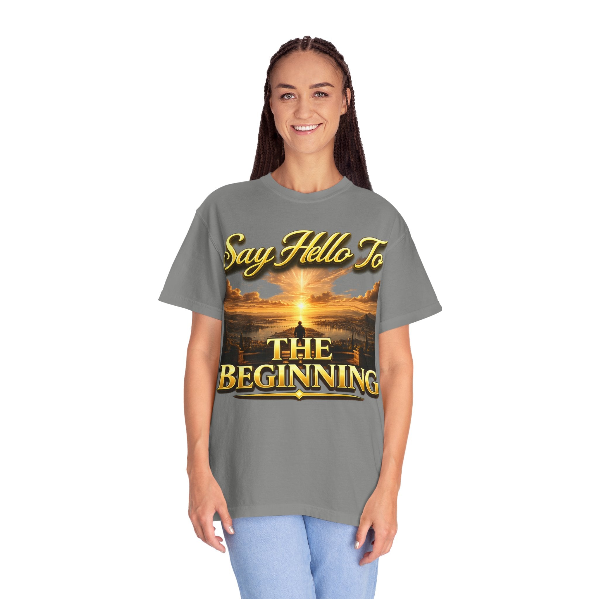 Inspirational 'Say Hello to The Beginning' Sunrise T-Shirt Printify