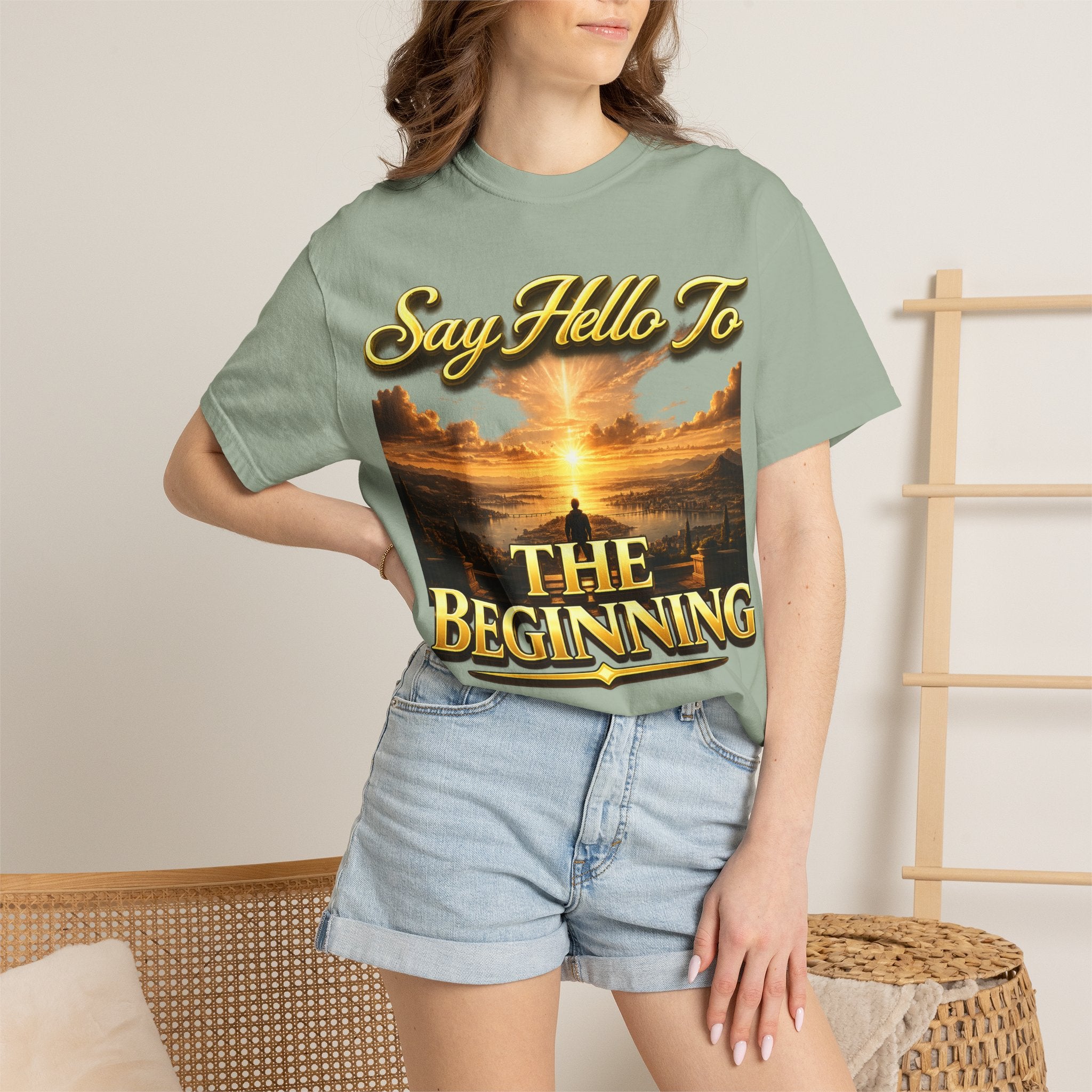 Inspirational 'Say Hello to The Beginning' Sunrise T-Shirt Printify