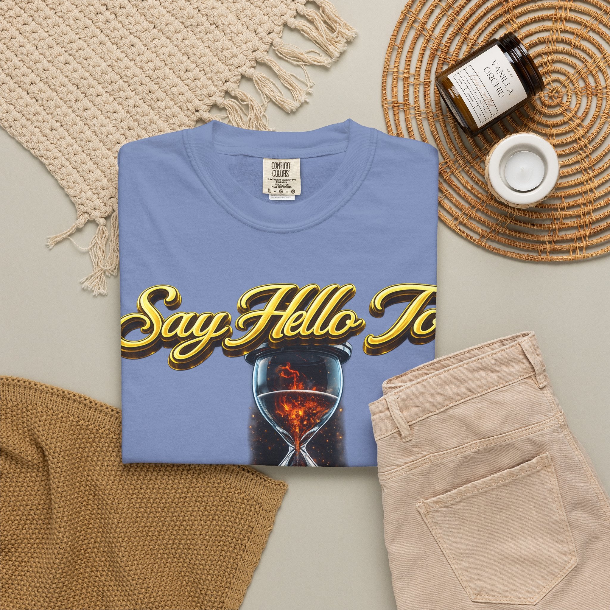 Say Hello To Time Hourglass Graphic T-Shirt — "The Only Conceivable Consistency Is Time" Printify