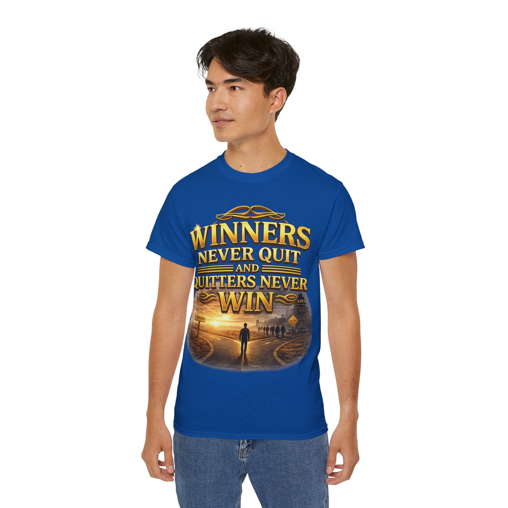 Winners Never Quit Inspirational Tee — Motivational Quote Shirt Printify