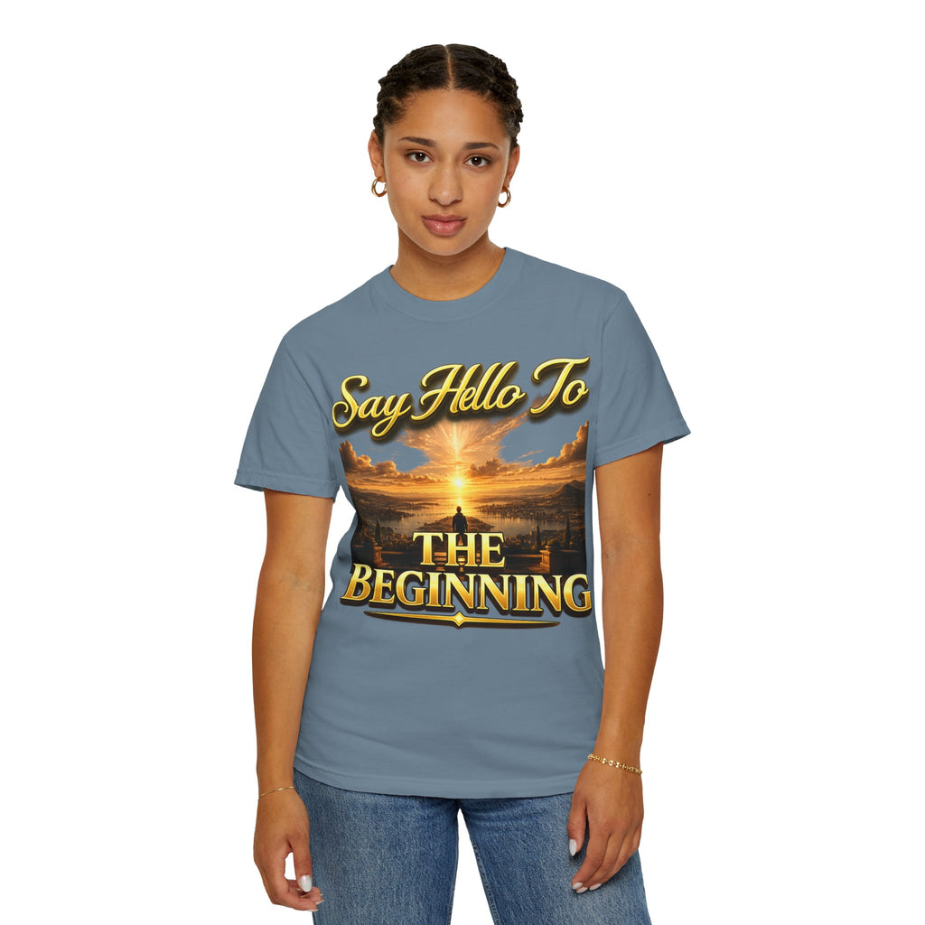 Inspirational 'Say Hello to The Beginning' Sunrise T-Shirt Printify