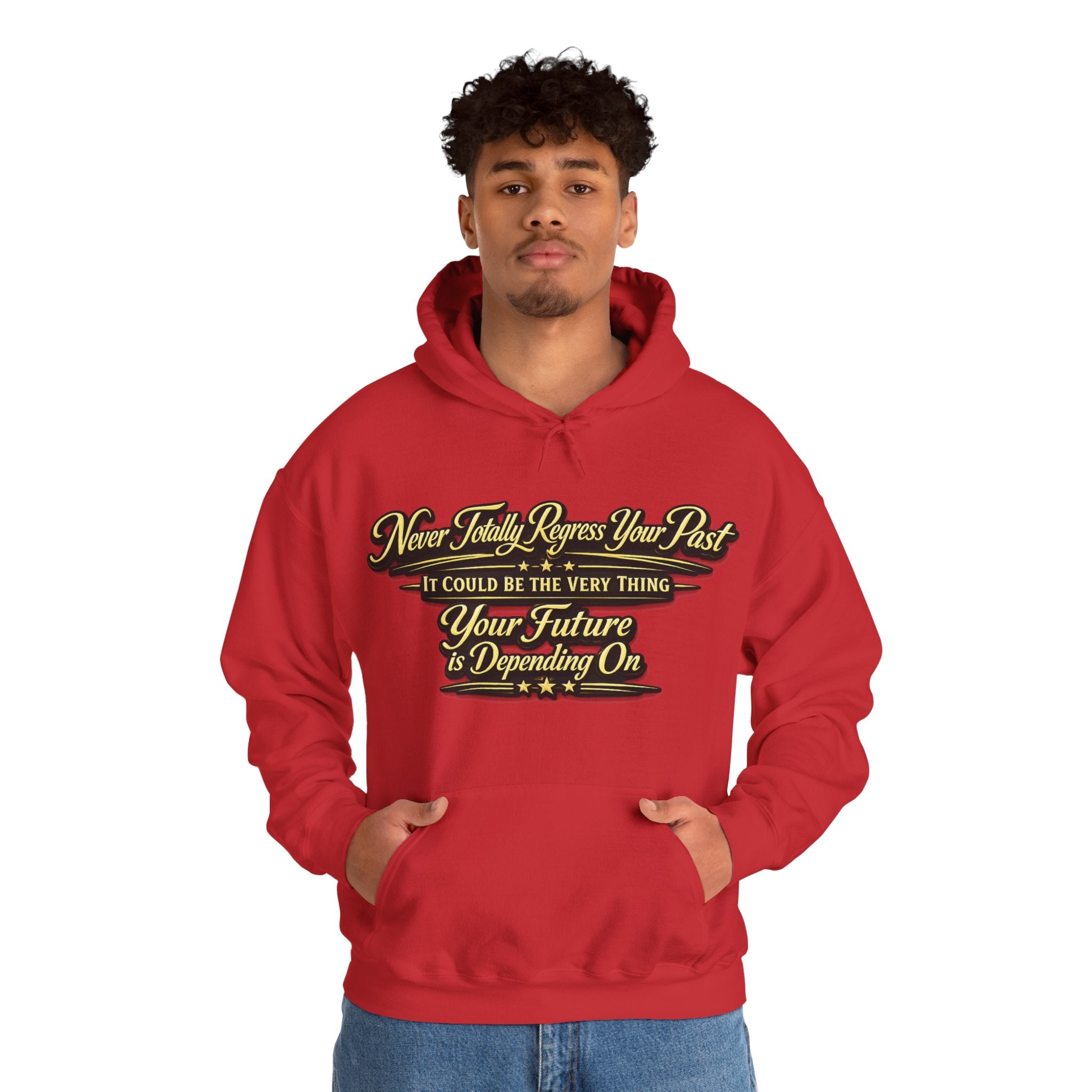 Inspirational Hoodie – “Never Letting Regret Your Past” Motivational City Night Sweatshirt Printify