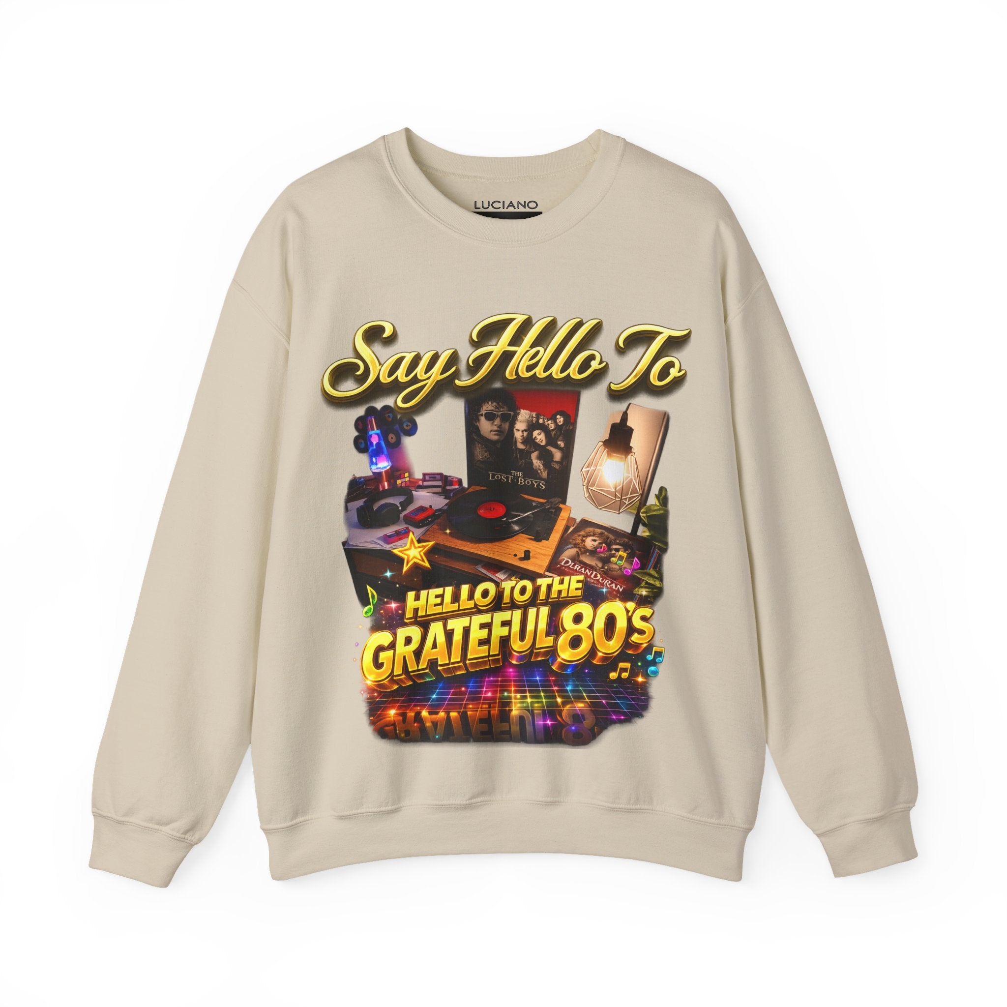 Grateful 80s Crewneck Sweatshirt — “say hello to the grateful 80's” Retro Vibe Printify