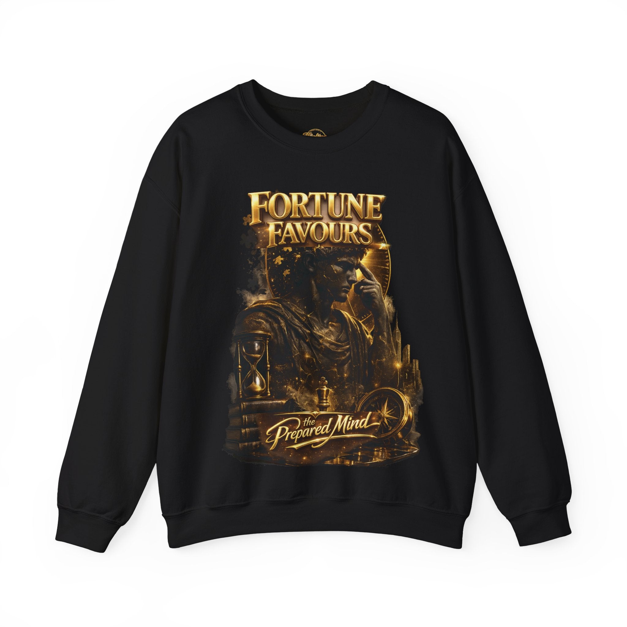Crewneck Sweatshirt — "Fortune Favors the Prepared Mind" Motivational Design Printify