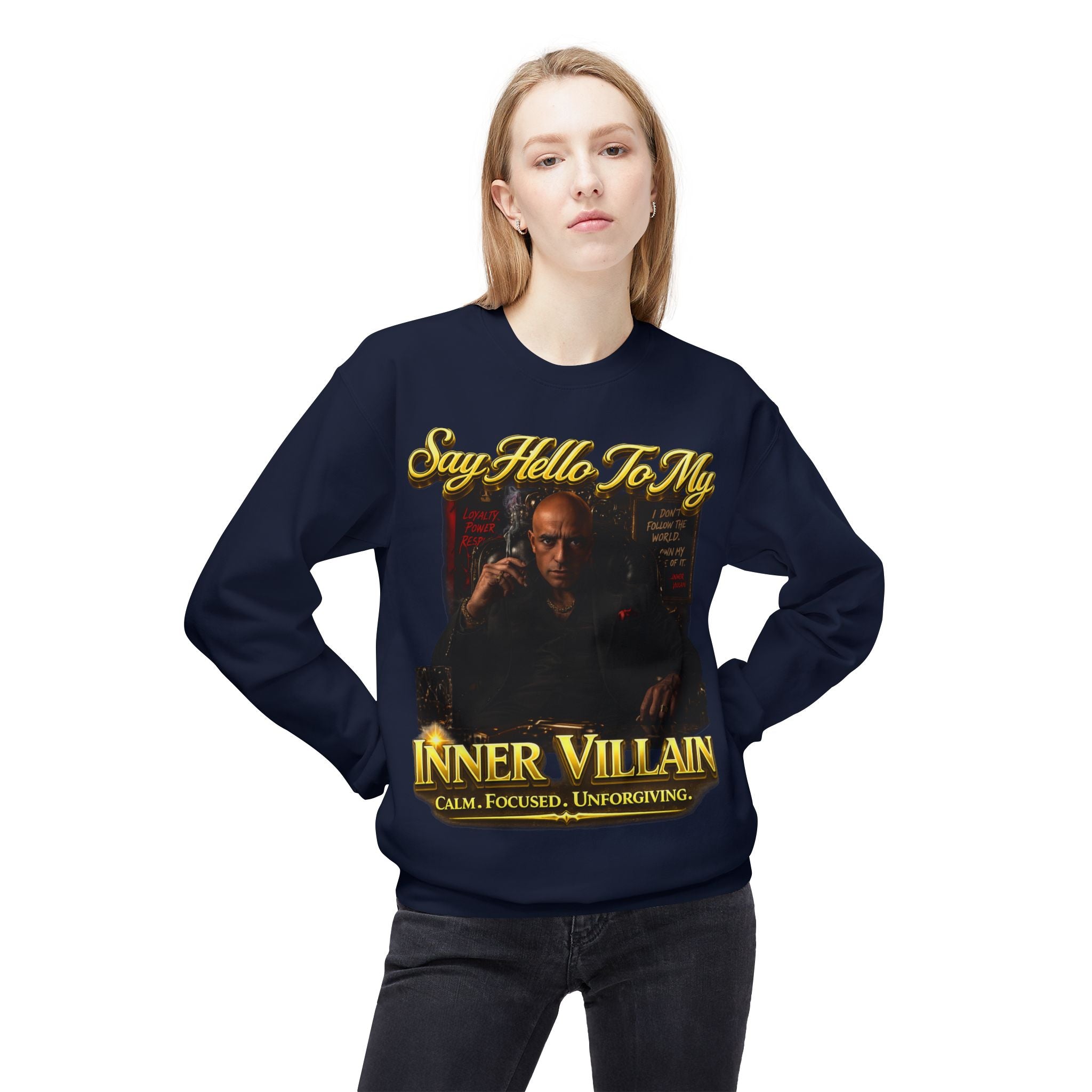 Inner Villain Crewneck Sweatshirt — "Say Hello To My Inner Villain" Graphic Printify