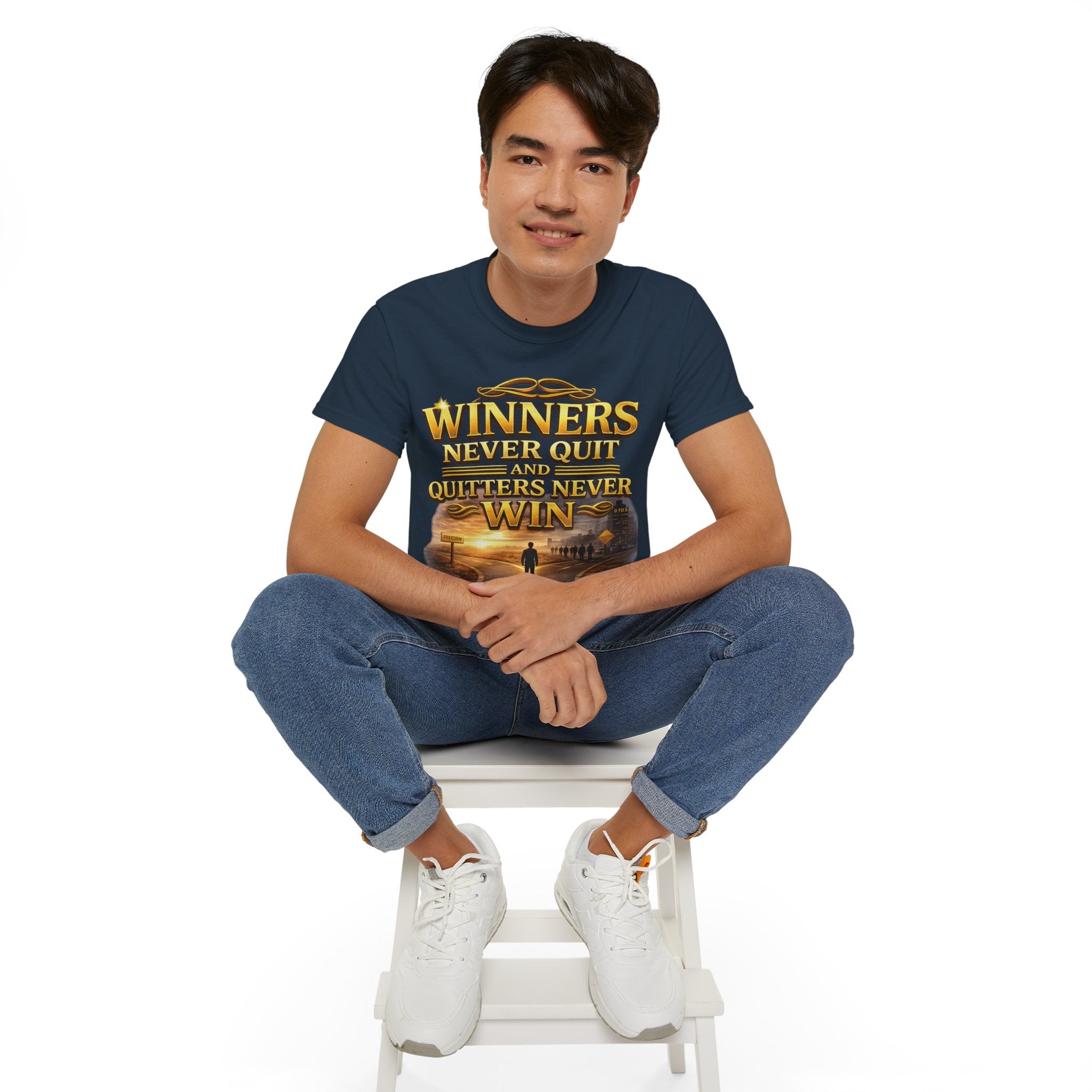 Winners Never Quit Inspirational Tee — Motivational Quote Shirt Printify