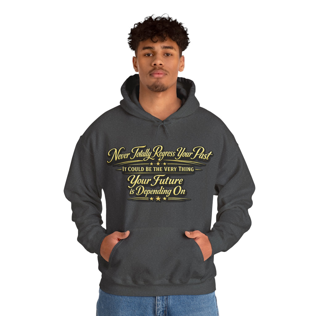 Inspirational Hoodie – “Never Letting Regret Your Past” Motivational City Night Sweatshirt Printify