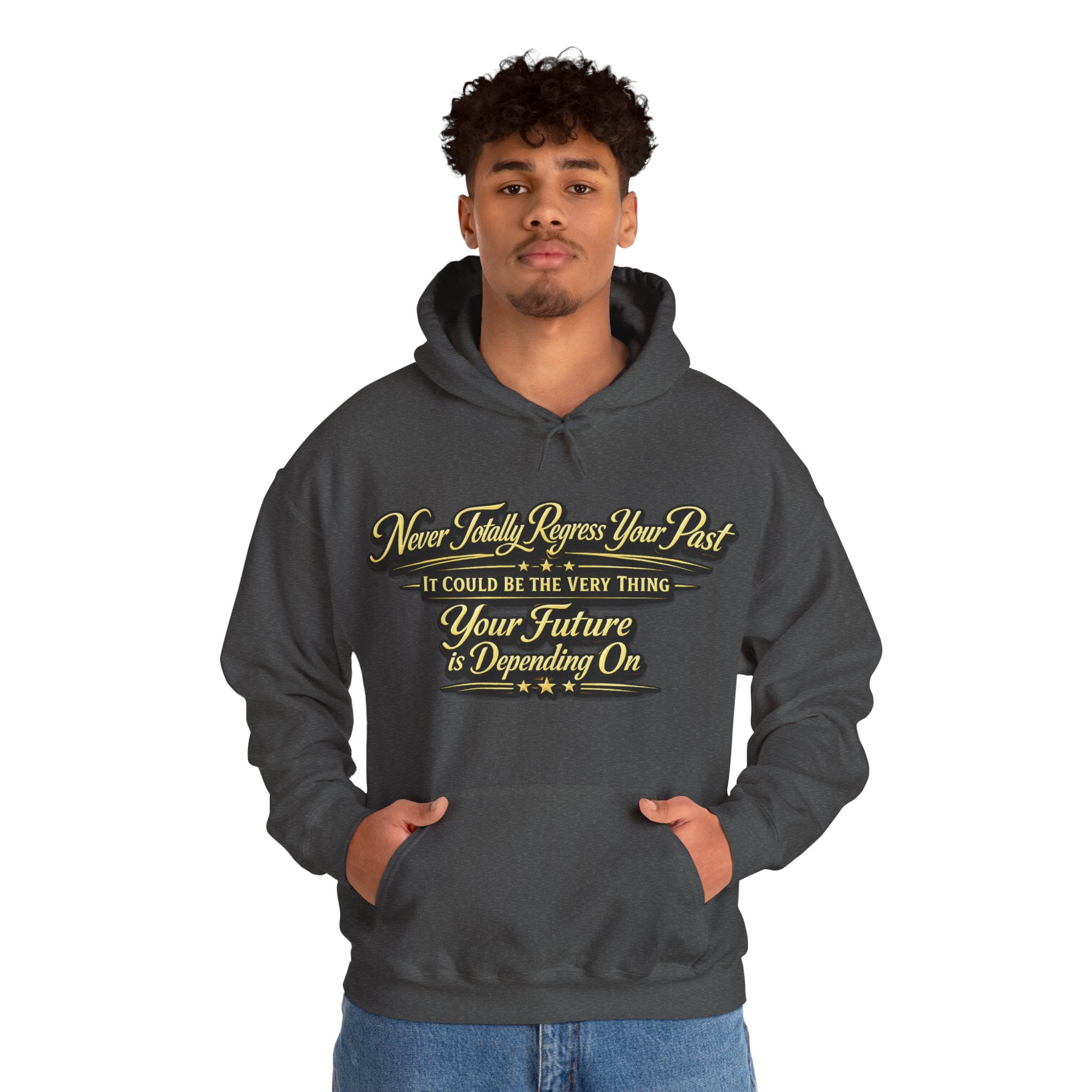Inspirational Hoodie – “Never Letting Regret Your Past” Motivational City Night Sweatshirt Printify