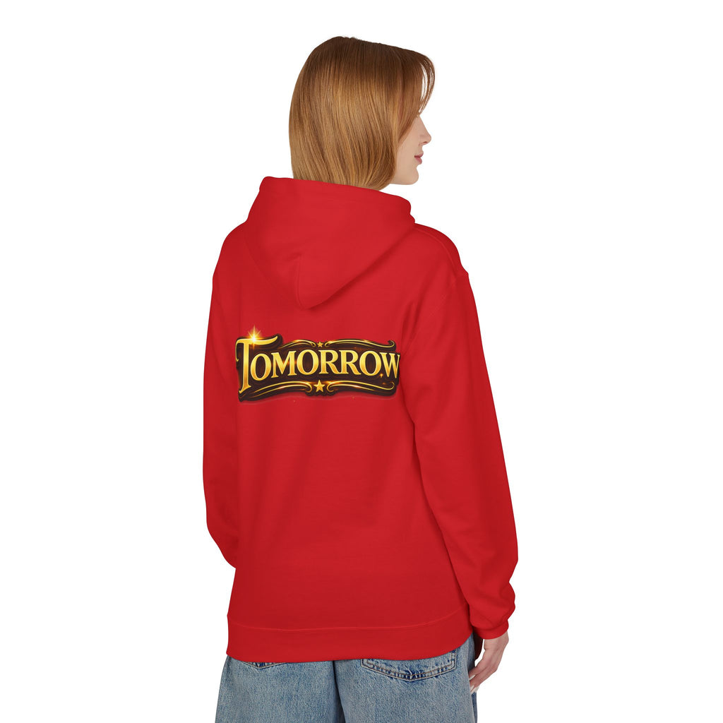 Tomorrow Hoodie — "What's Always Coming But Never Arrives?" Vintage Quote Hoodie Printify