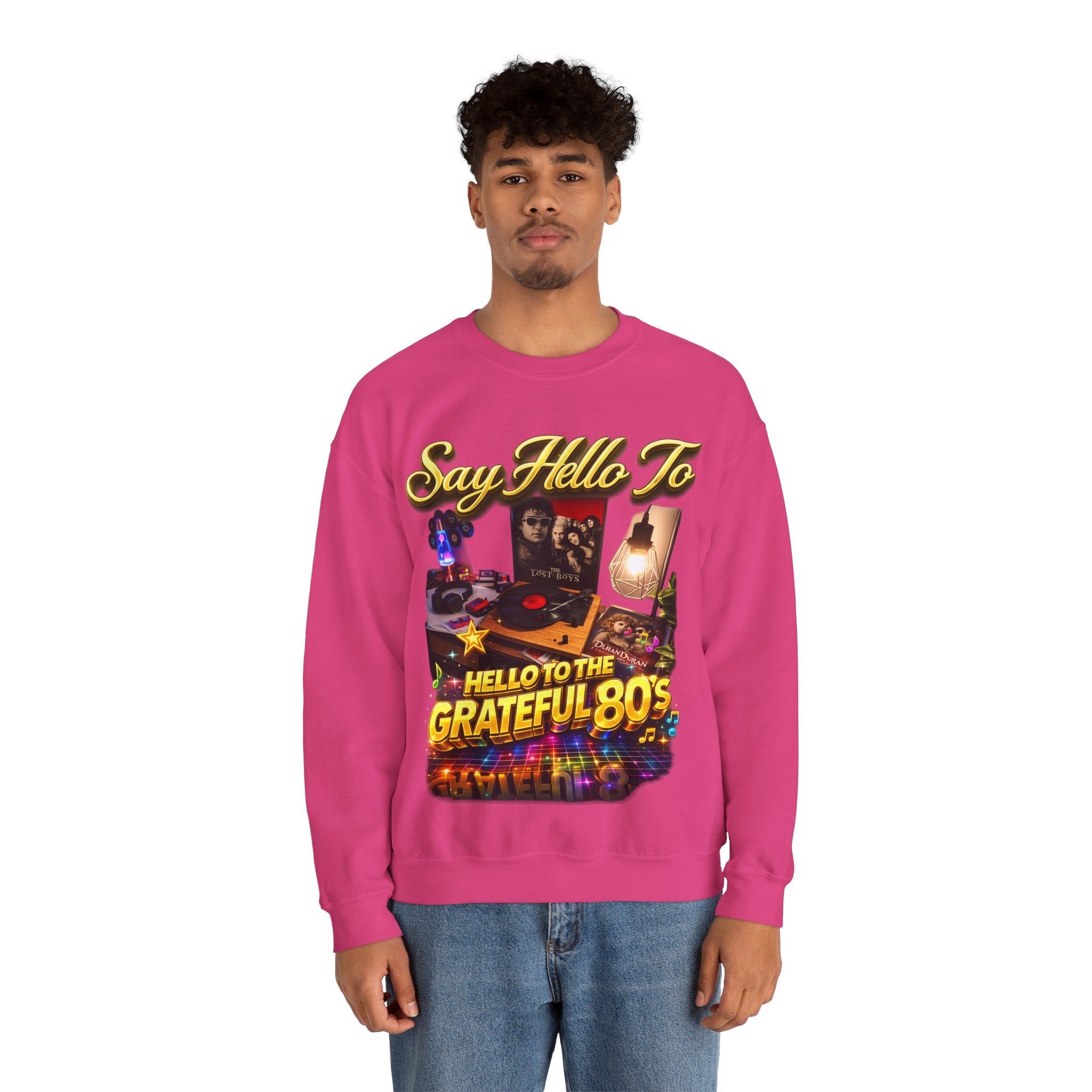 Grateful 80s Crewneck Sweatshirt — “say hello to the grateful 80's” Retro Vibe Printify