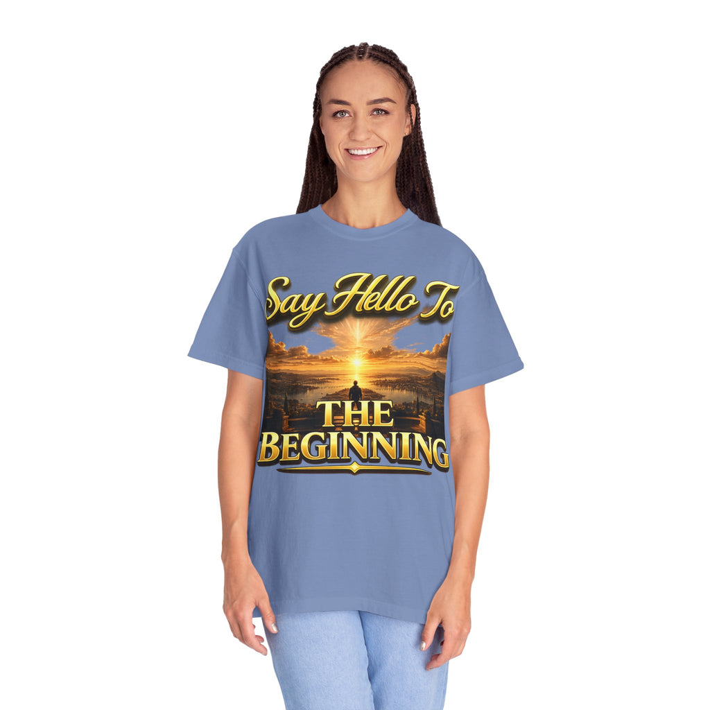 Inspirational 'Say Hello to The Beginning' Sunrise T-Shirt Printify