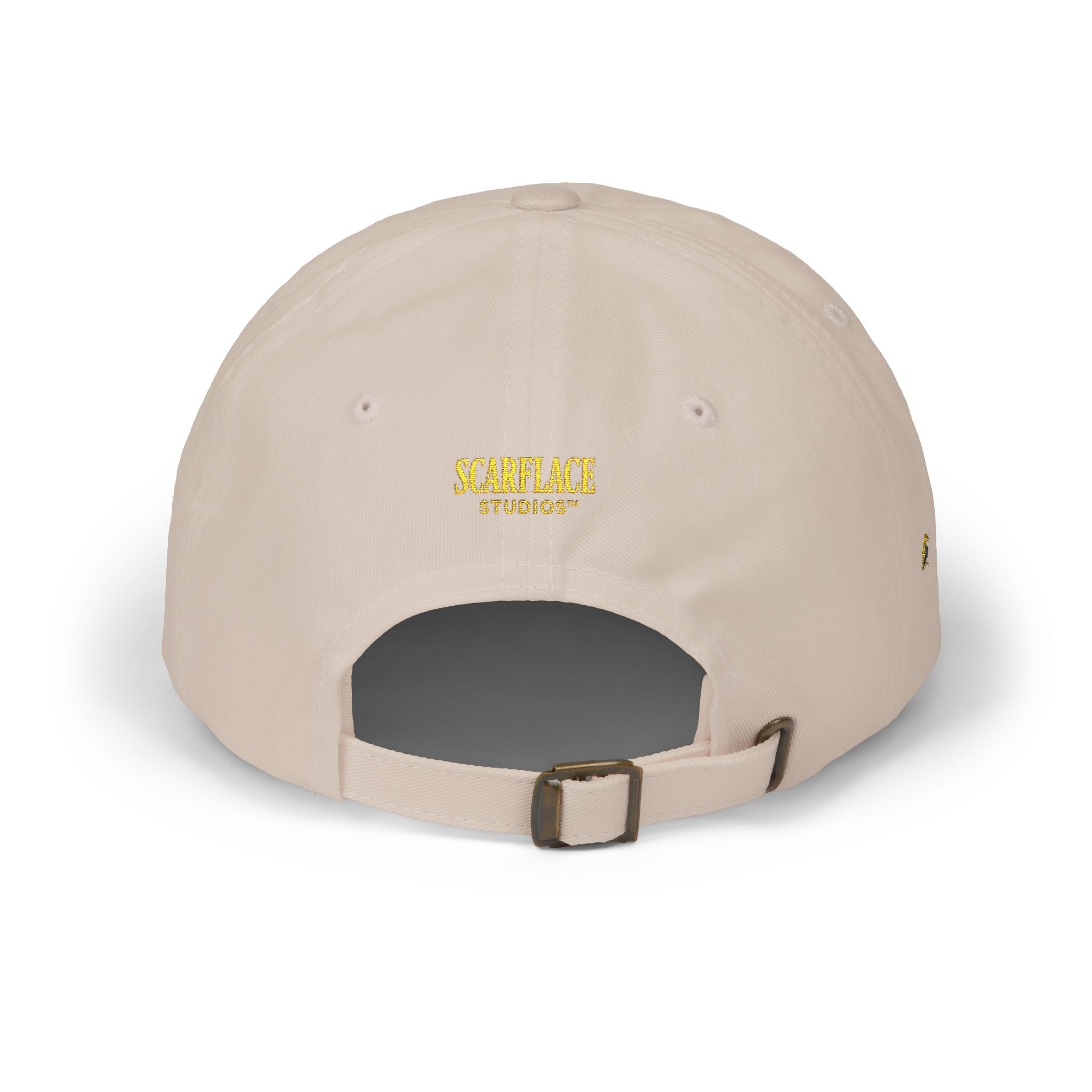 Gold Script "Dad" Cap — Minimal White Baseball Hat Printify