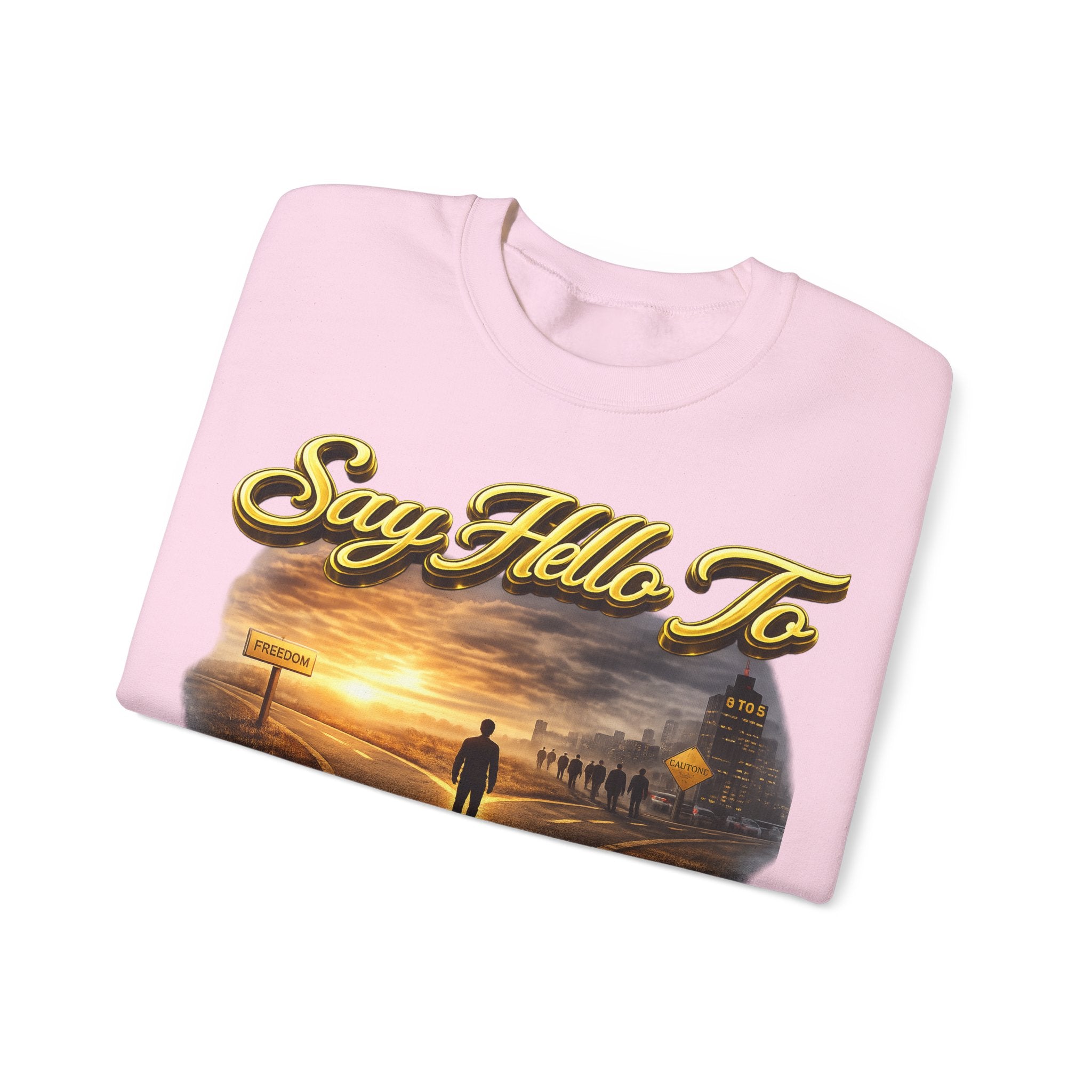 Crewneck Sweatshirt - "Say Hello to That Undesired Fork in the Road" Inspirational Road Trip Design Printify