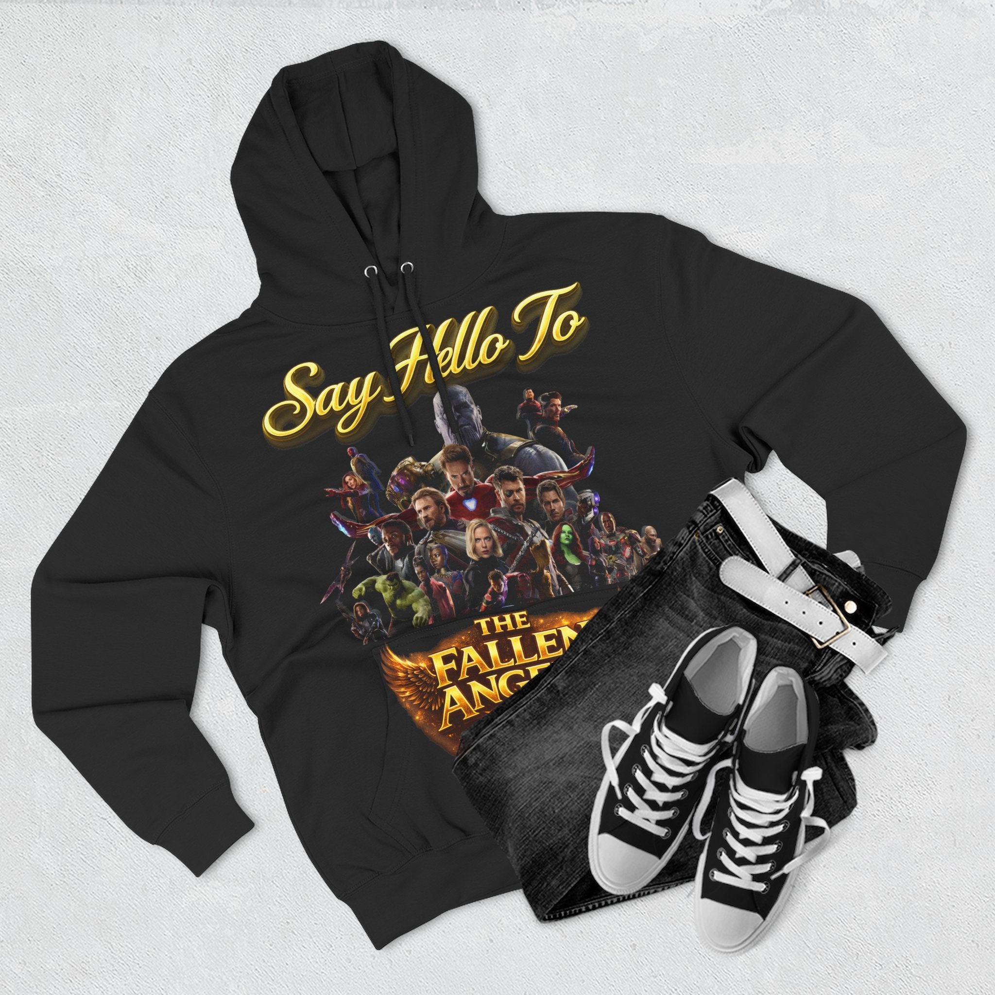 Say Hello To The Fallen Angels Hoodie — Three-Panel Fleece Printify