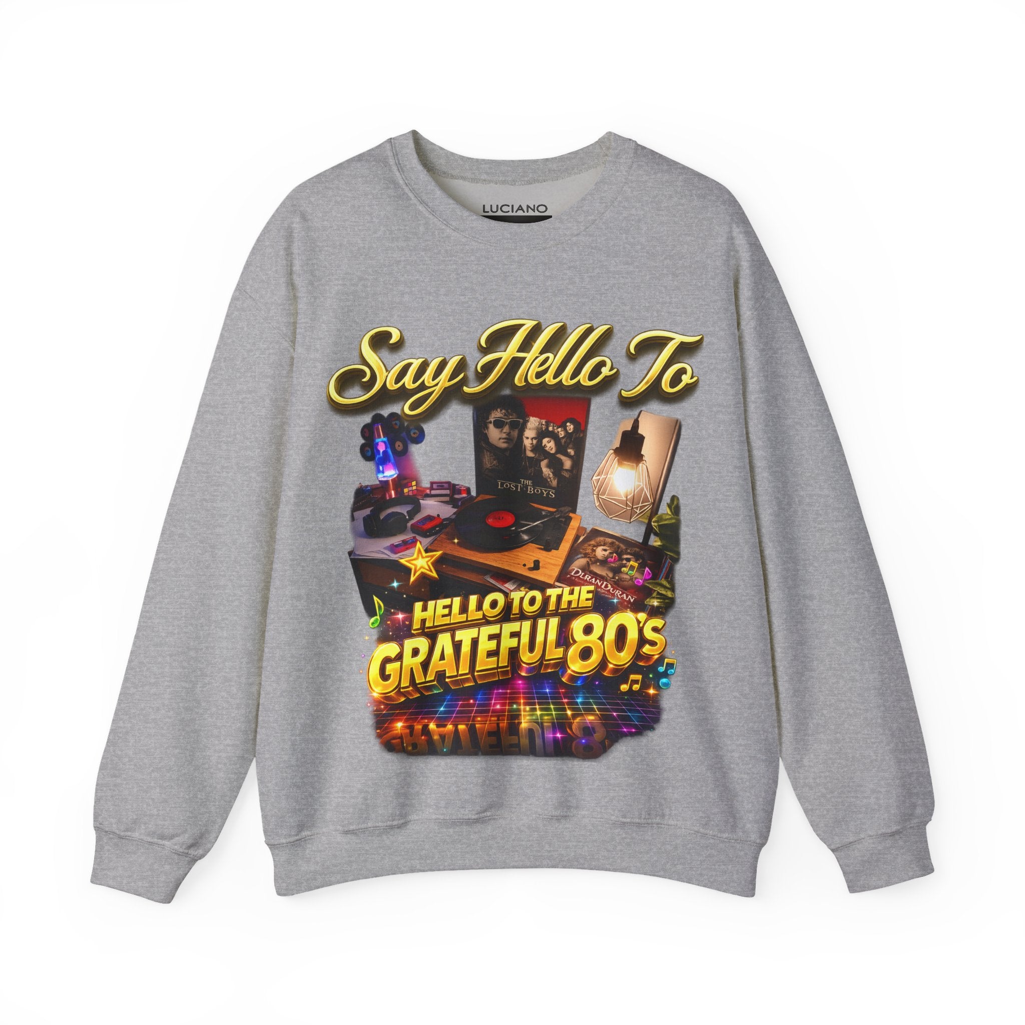 Grateful 80s Crewneck Sweatshirt — “say hello to the grateful 80's” Retro Vibe Printify
