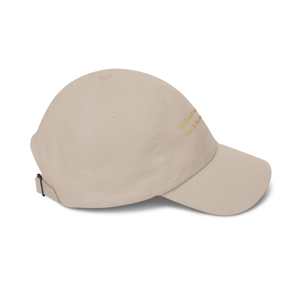 Embroidered Gold Script Dad Cap — Minimal White Baseball Hat Printify
