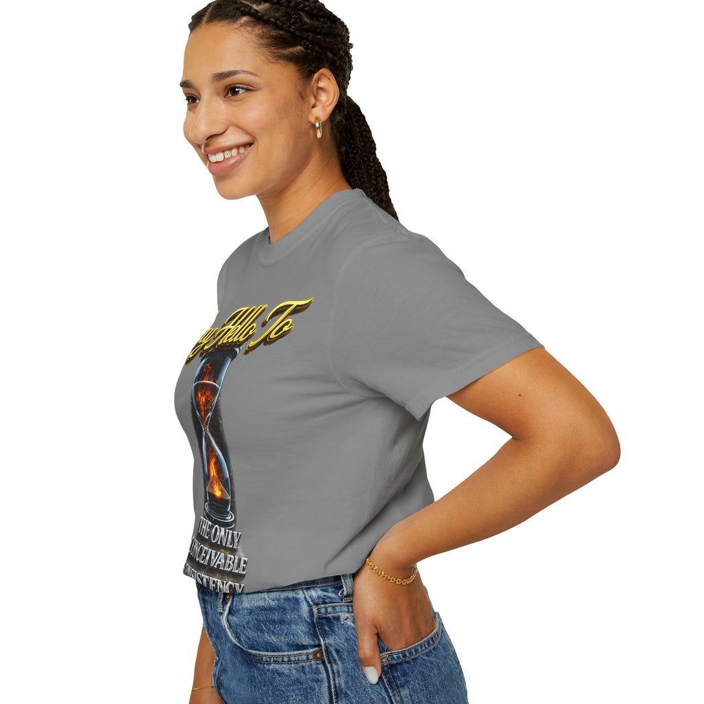 Say Hello To Time Hourglass Graphic T-Shirt — "The Only Conceivable Consistency Is Time" Printify