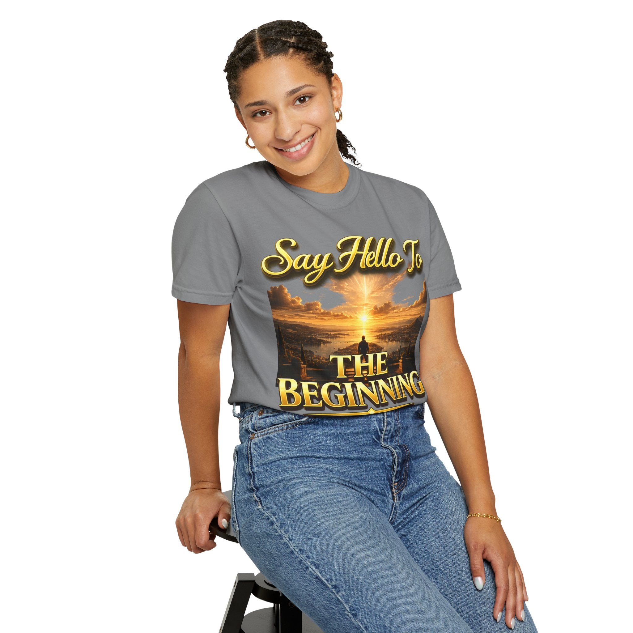 Inspirational 'Say Hello to The Beginning' Sunrise T-Shirt Printify