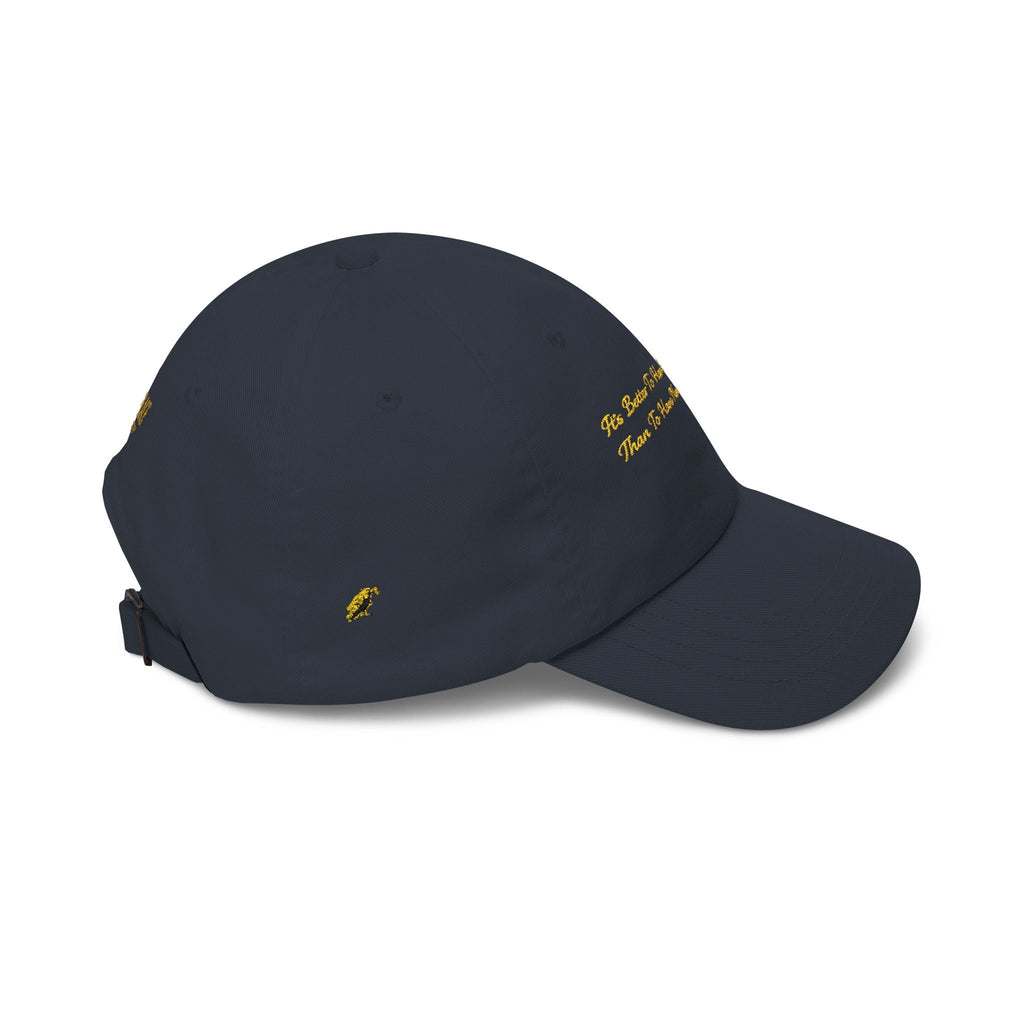 Gold Script "Dad" Cap — Minimal White Baseball Hat Printify